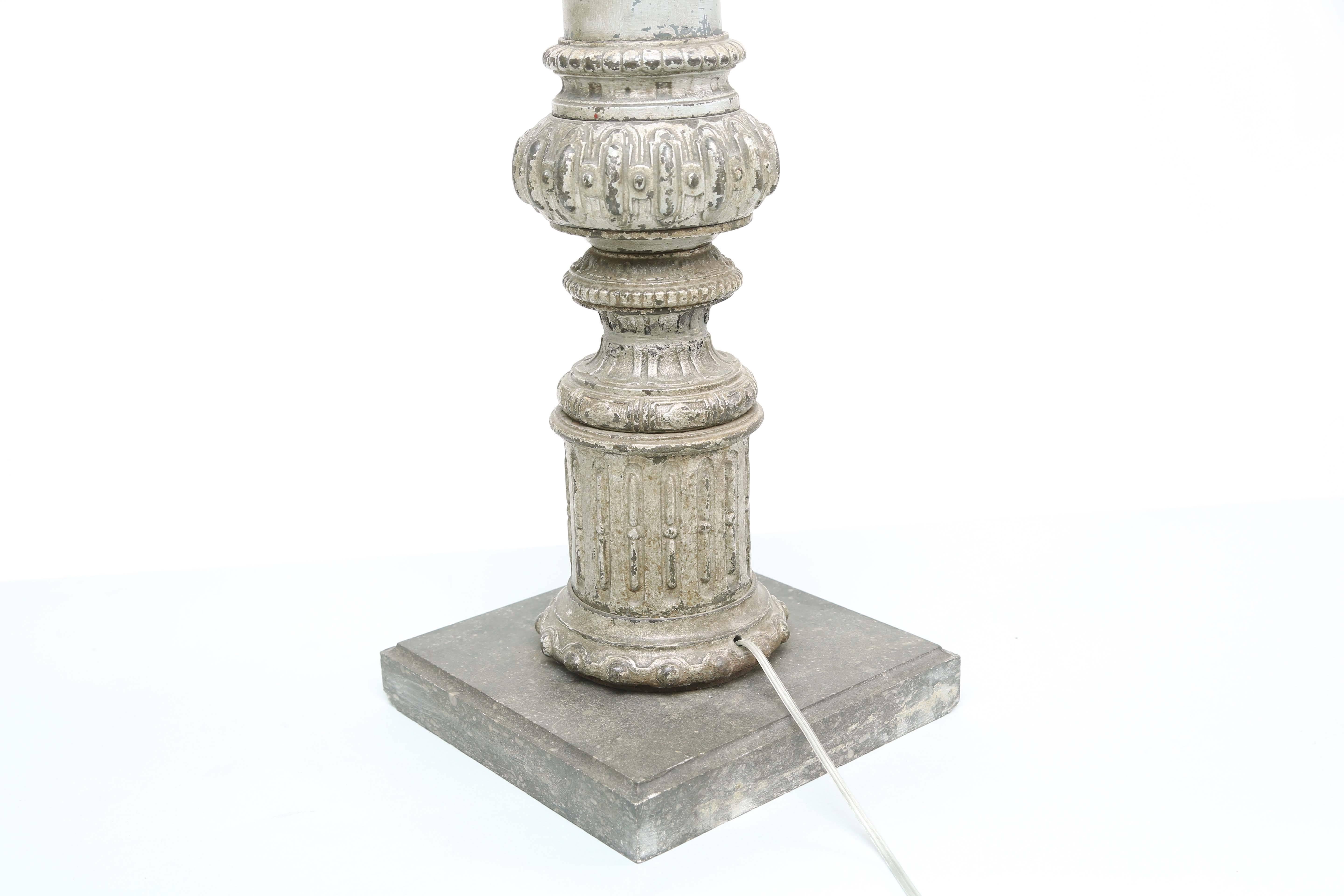 Painted Pair of 19th Century Column Form Table Lamps For Sale