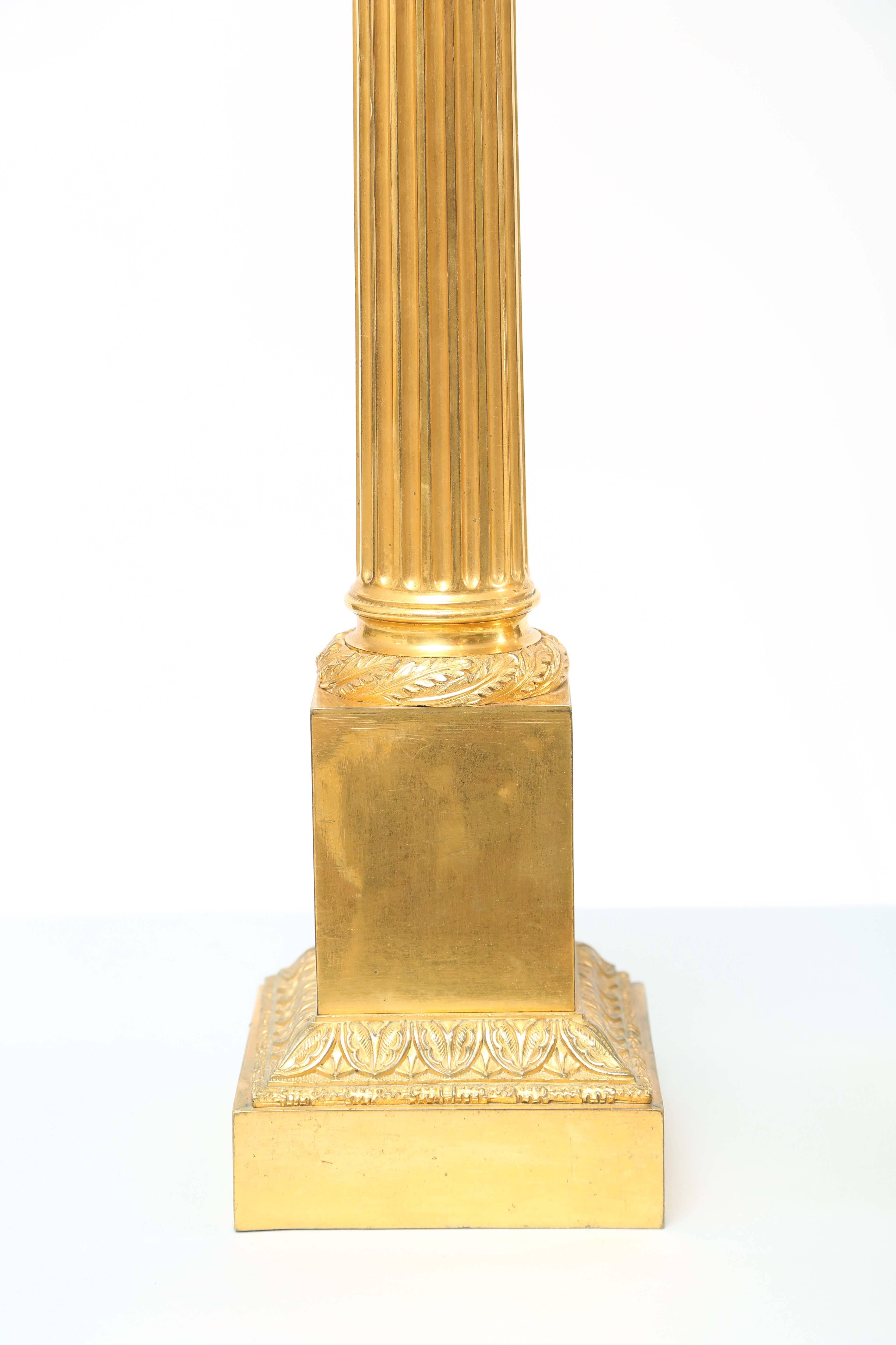 French Pair of 19th Century Chevalier Brevete Gilt Bronze Column Form Table Lamps