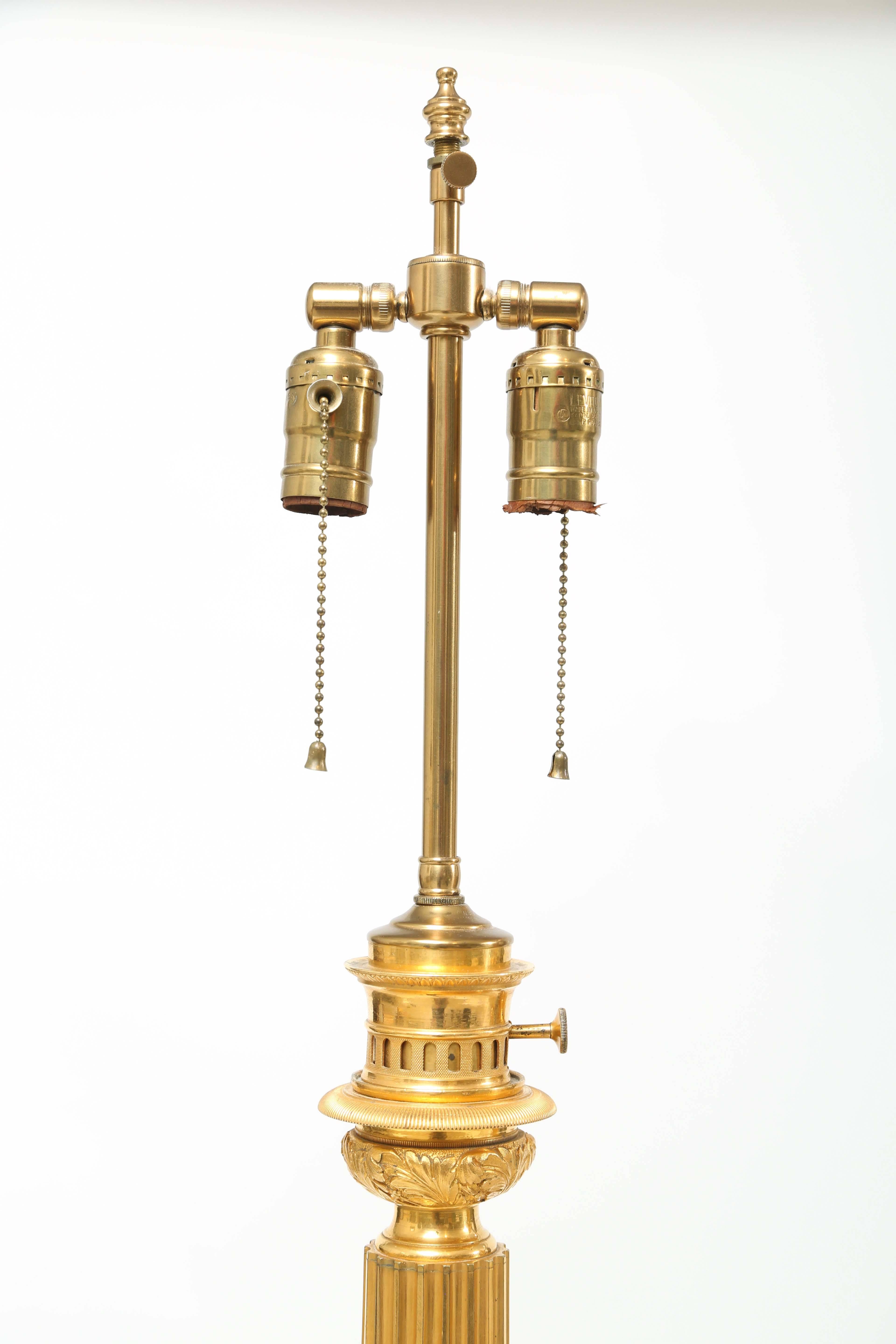 Late 19th Century Pair of 19th Century Chevalier Brevete Gilt Bronze Column Form Table Lamps