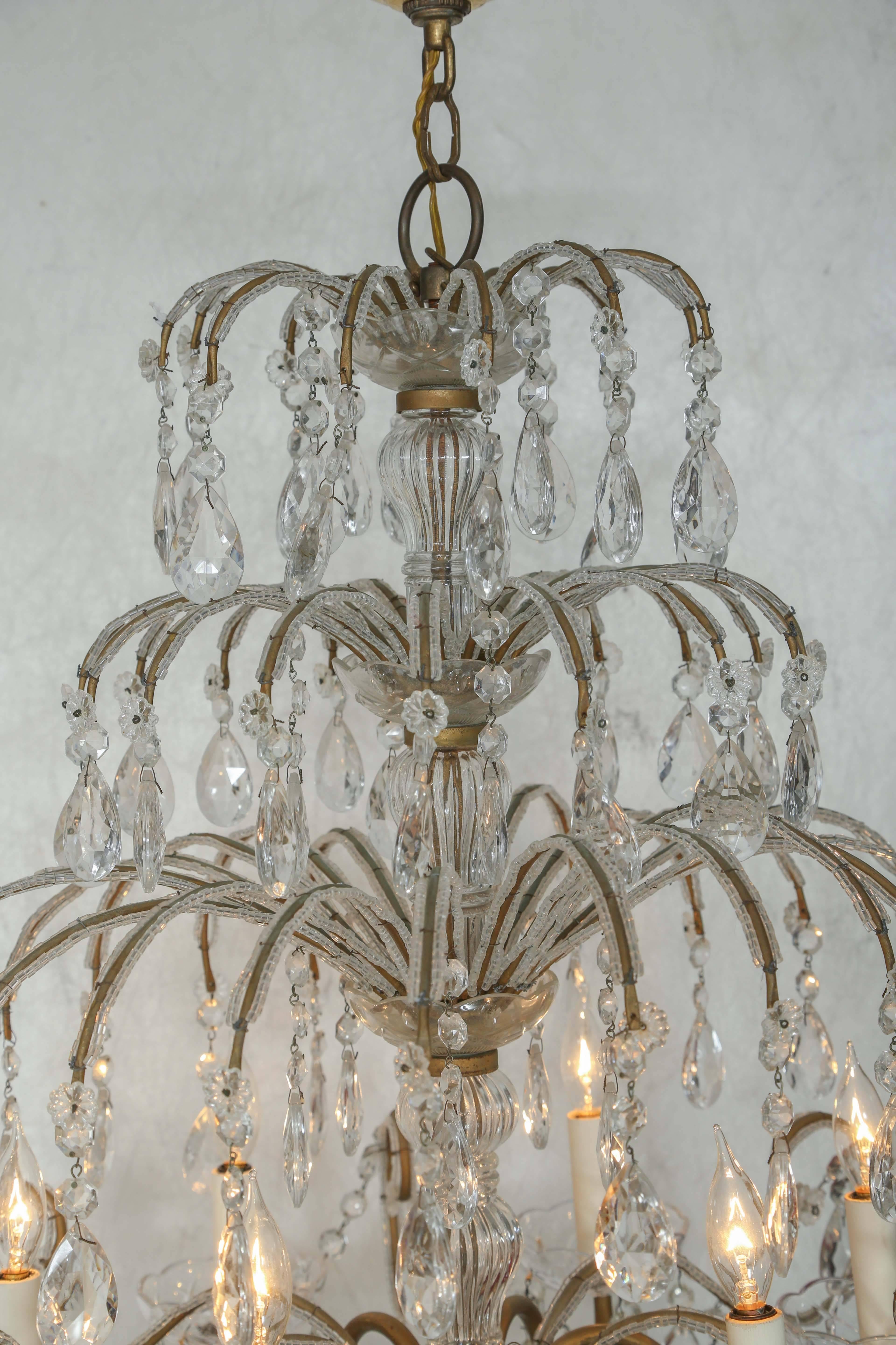 Mid-20th Century Italian Crystal Beaded Waterfall Chandelier