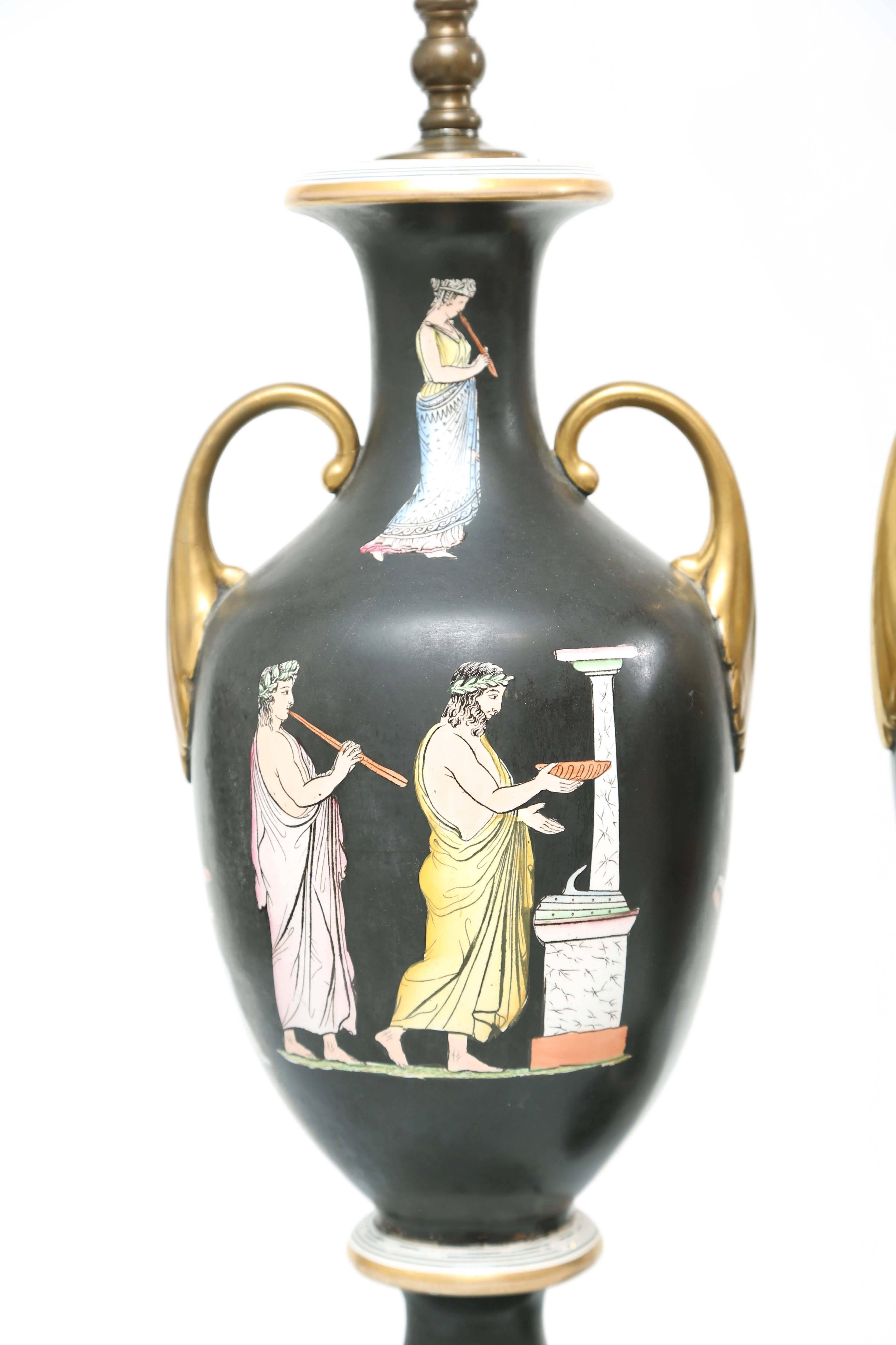 Neoclassical Pair of Staffordshire Classical Urn-Form Lamps For Sale