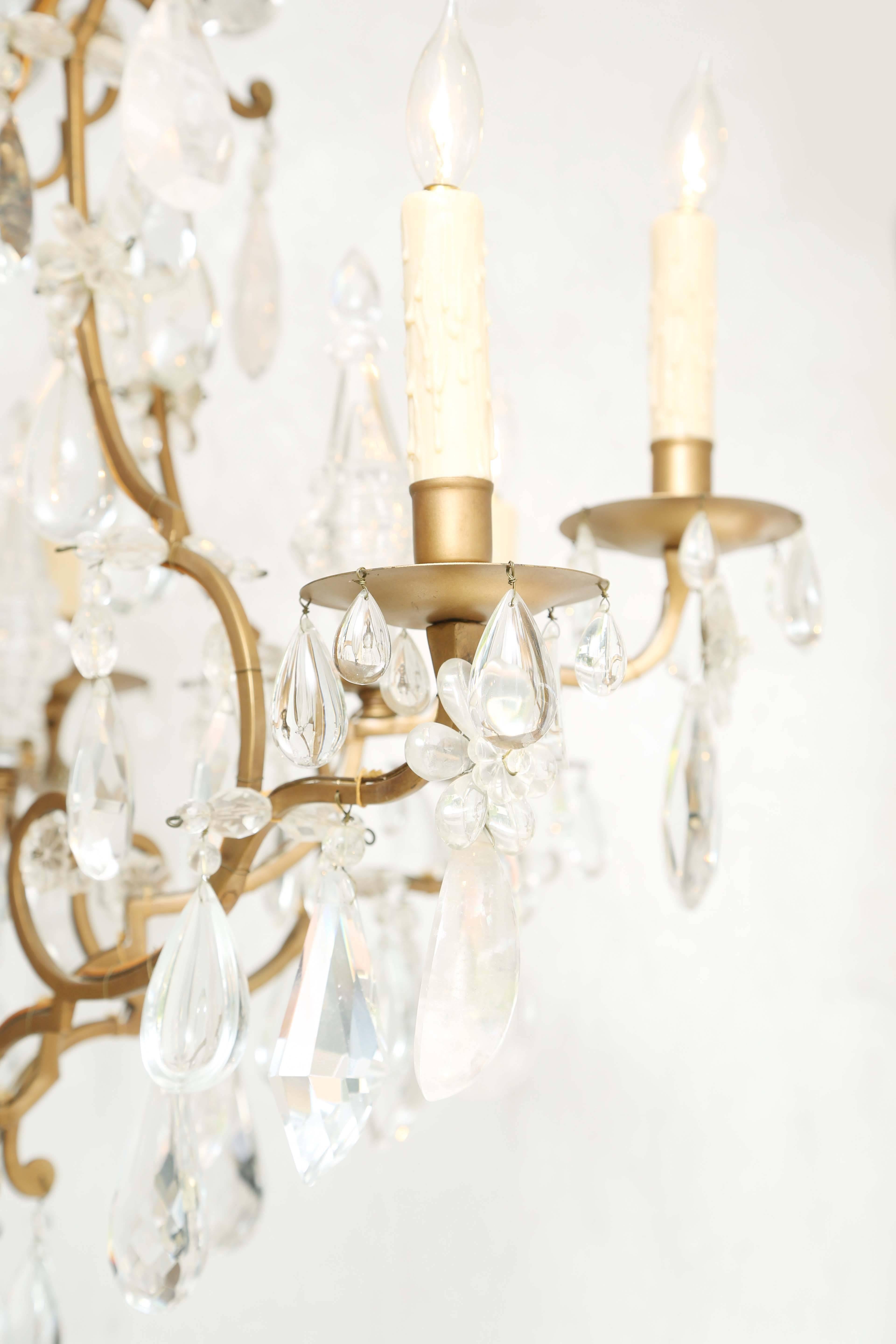 Louis XV Chandelier of Bronze with Rock Crystal Accents