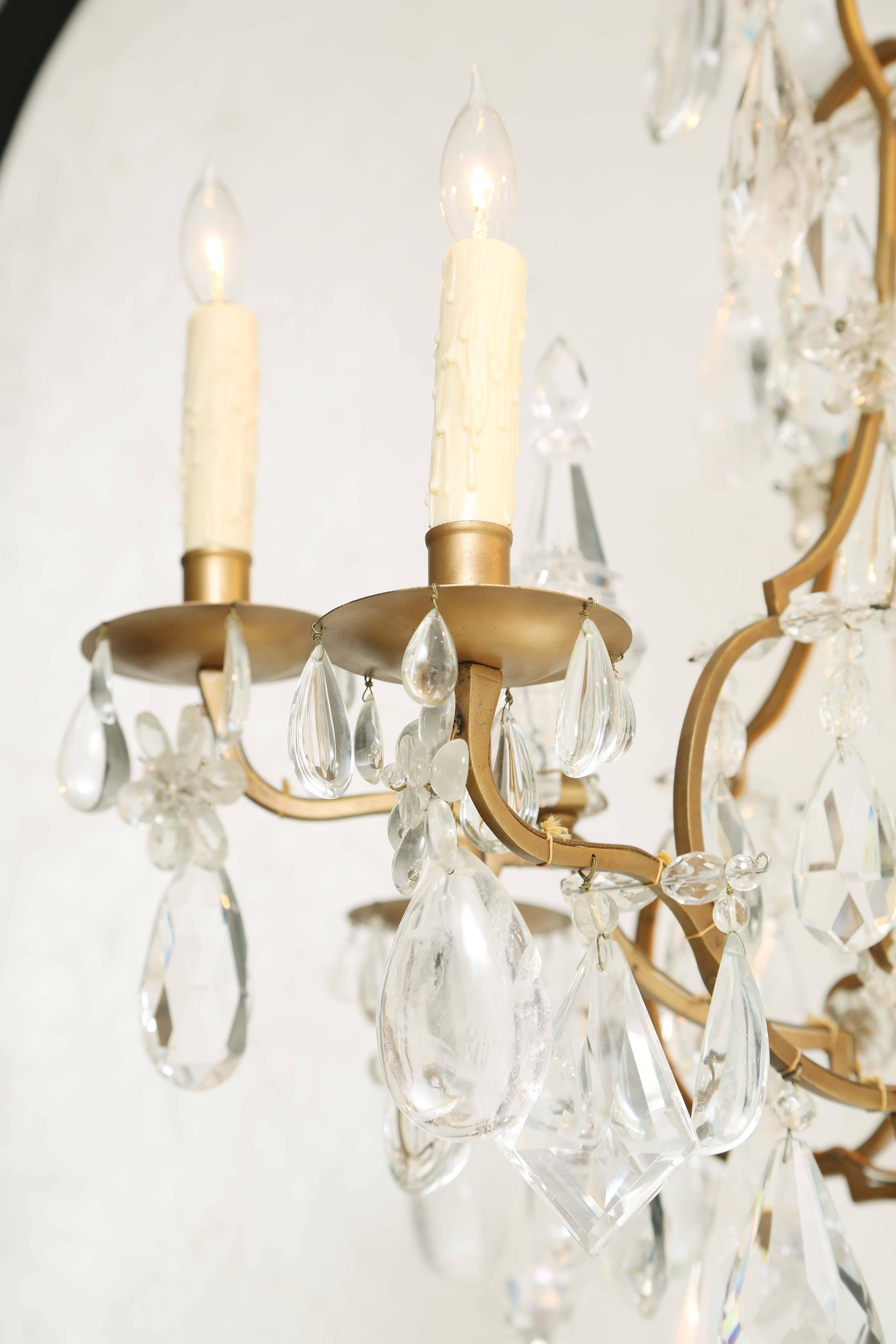 French Chandelier of Bronze with Rock Crystal Accents