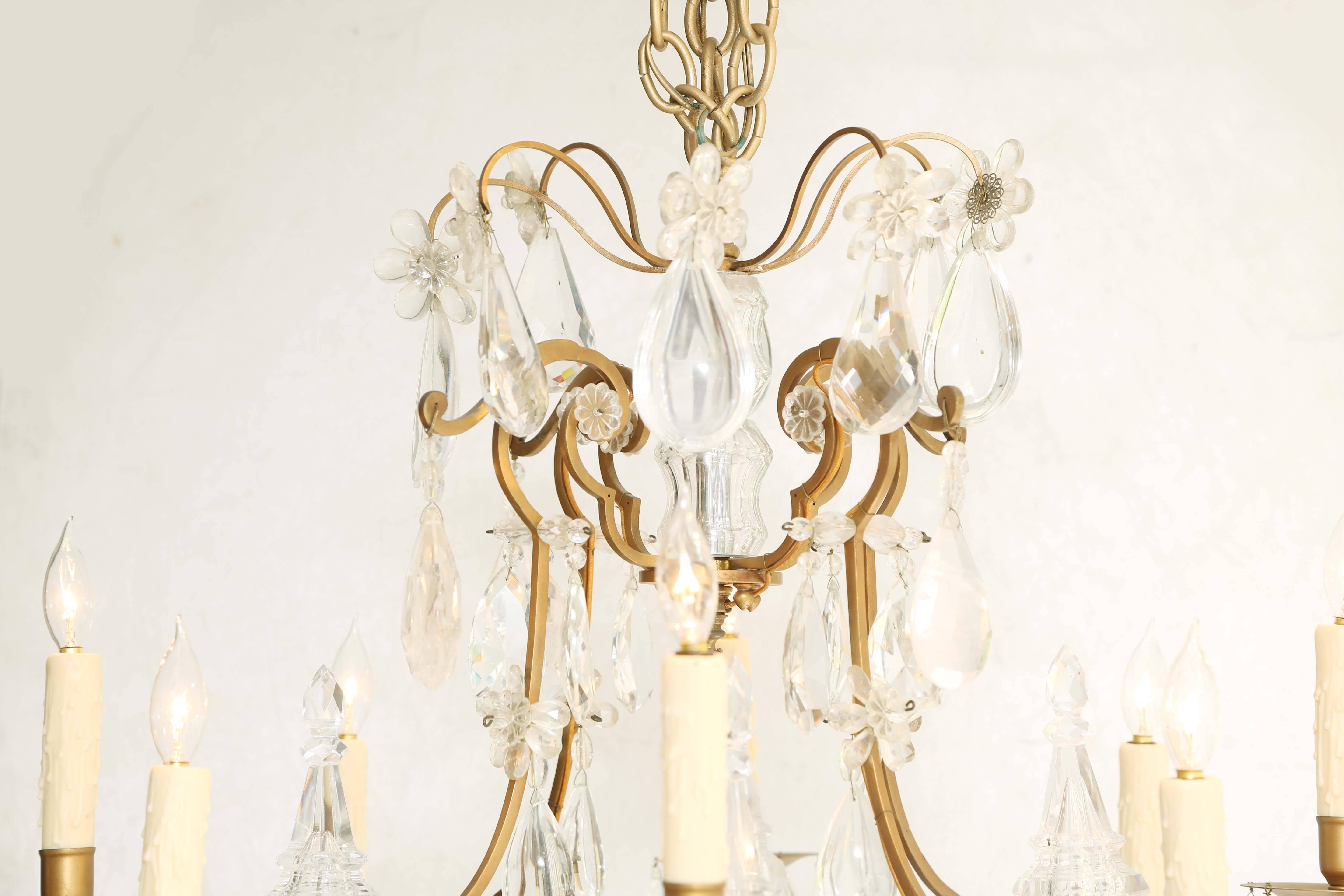 Chandelier of Bronze with Rock Crystal Accents In Excellent Condition In West Palm Beach, FL