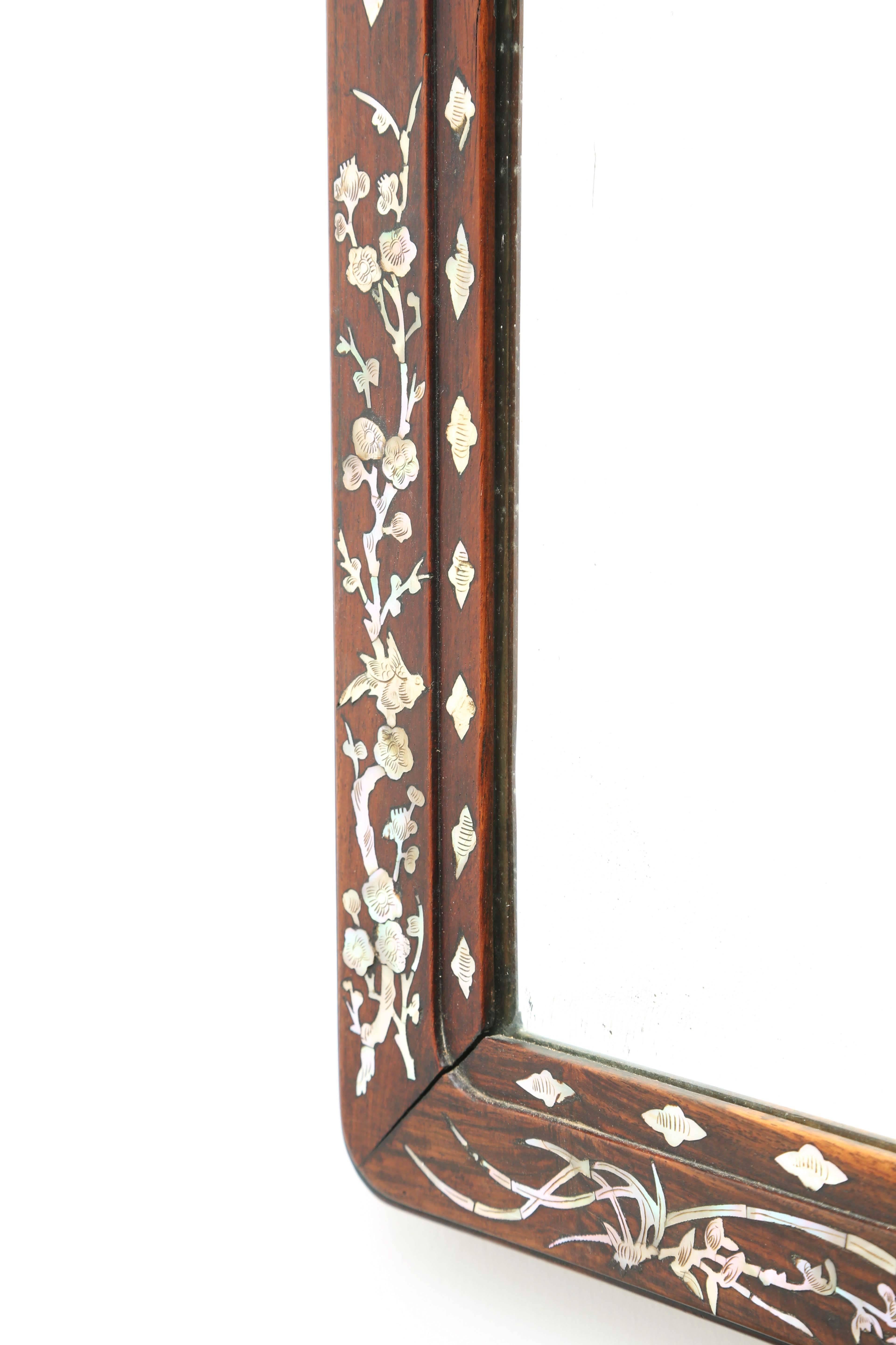 Inlay Mother-of-Pearl Inlaid Rosewood Mirror, 19th Century