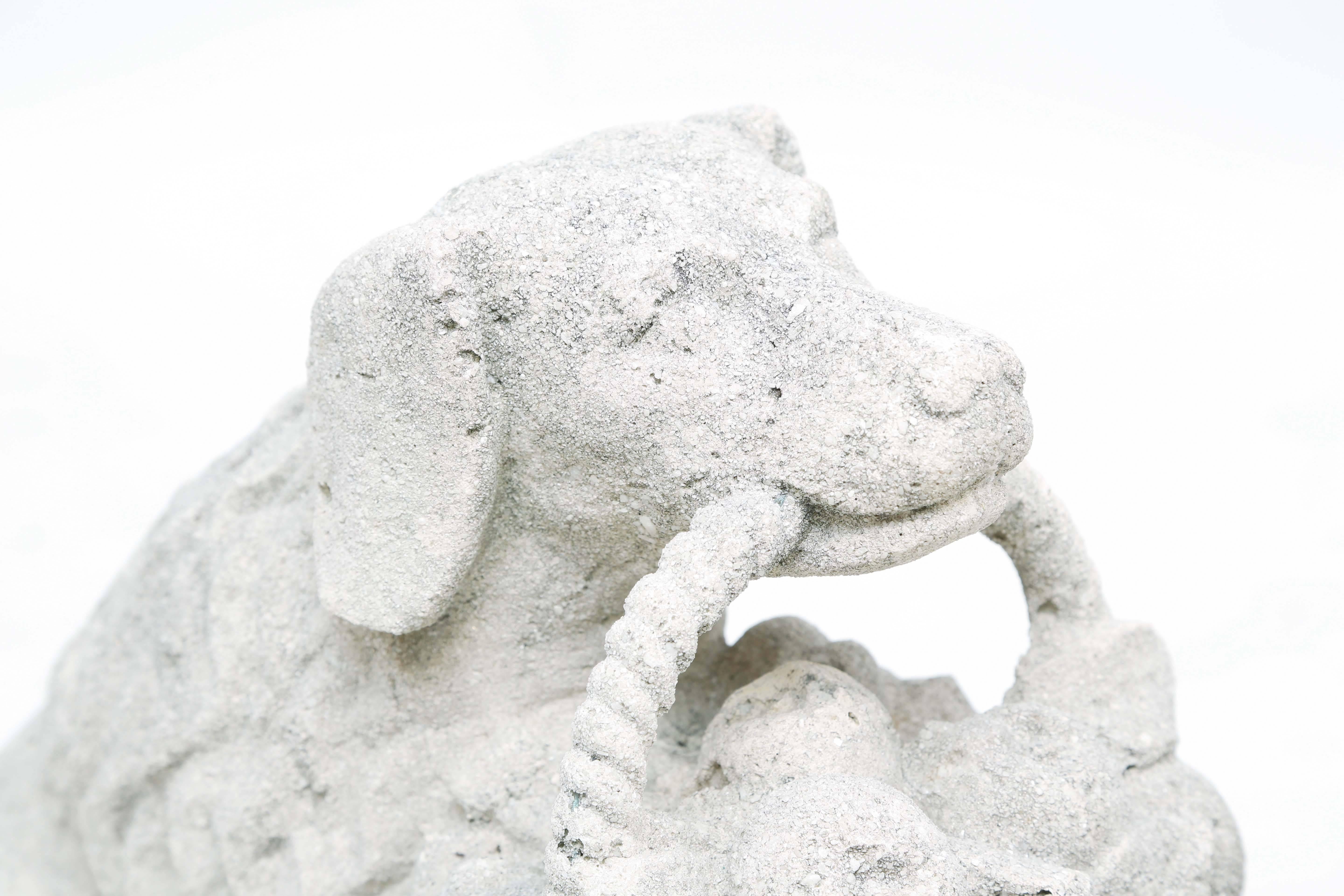 Pair of Carved Shellstone Dog Garden Ornaments In Distressed Condition In West Palm Beach, FL