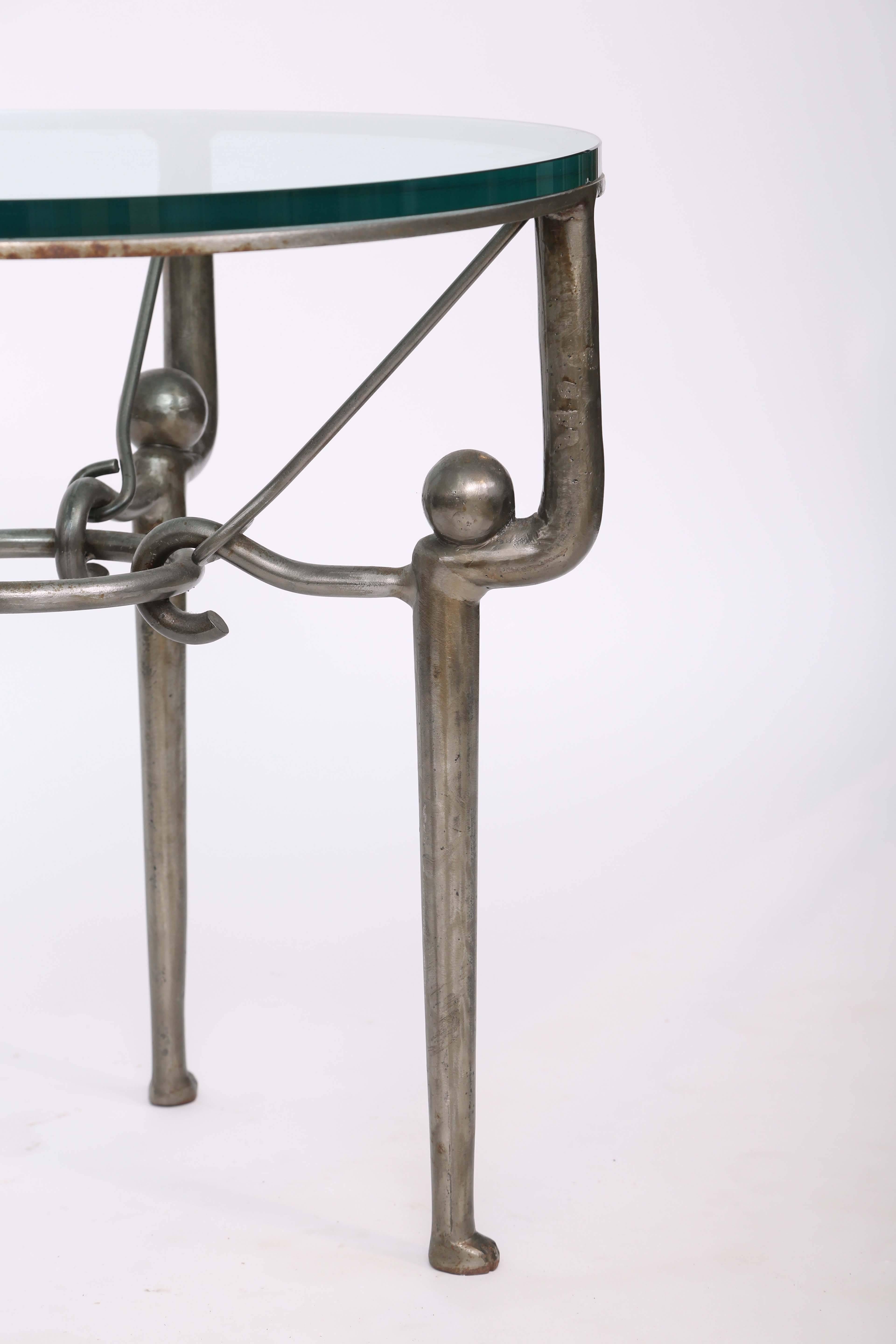 Late 20th Century Pair of Round Iron End Tables in the Style of Giacometti