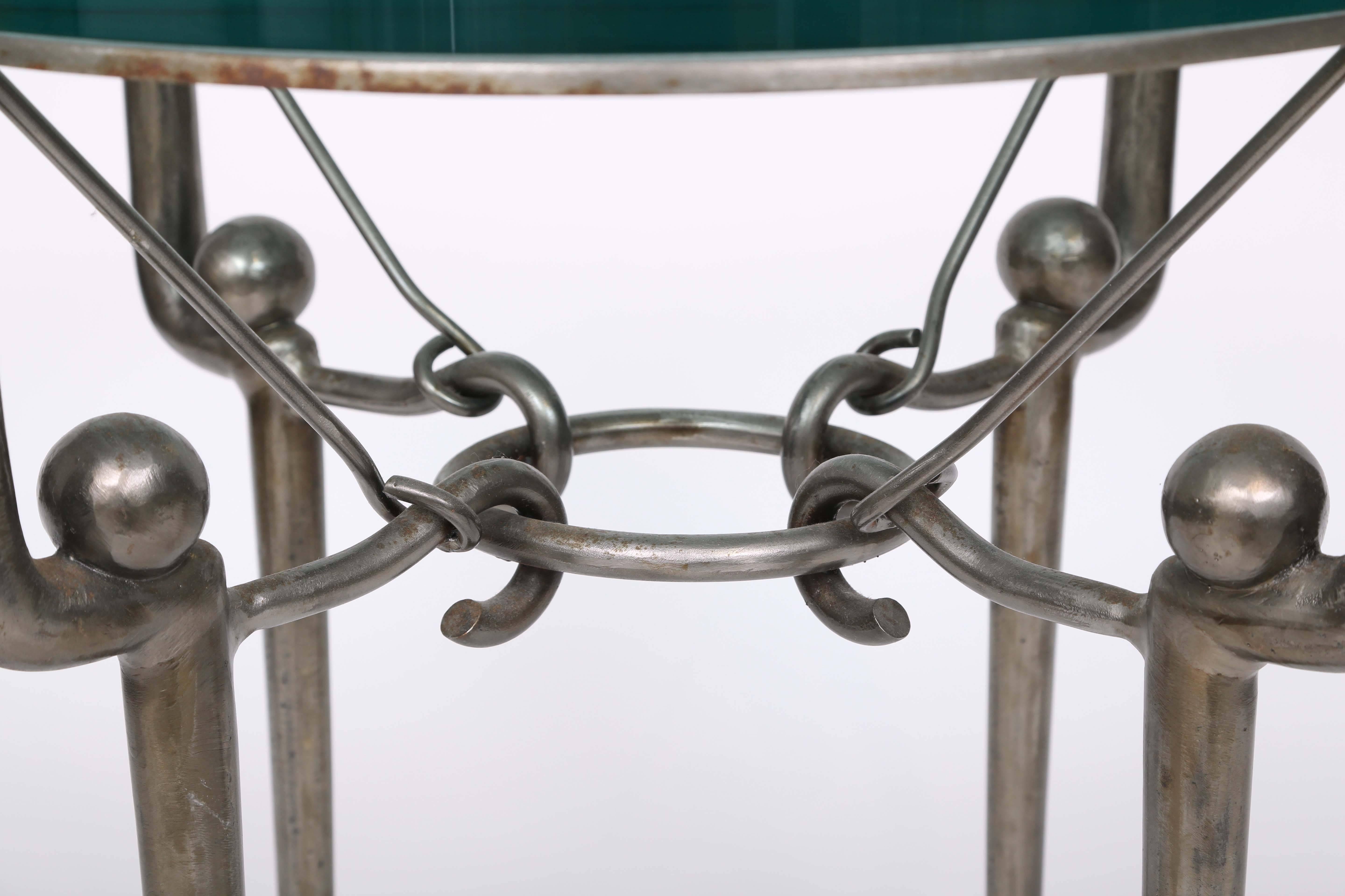 Pair of Round Iron End Tables in the Style of Giacometti 1