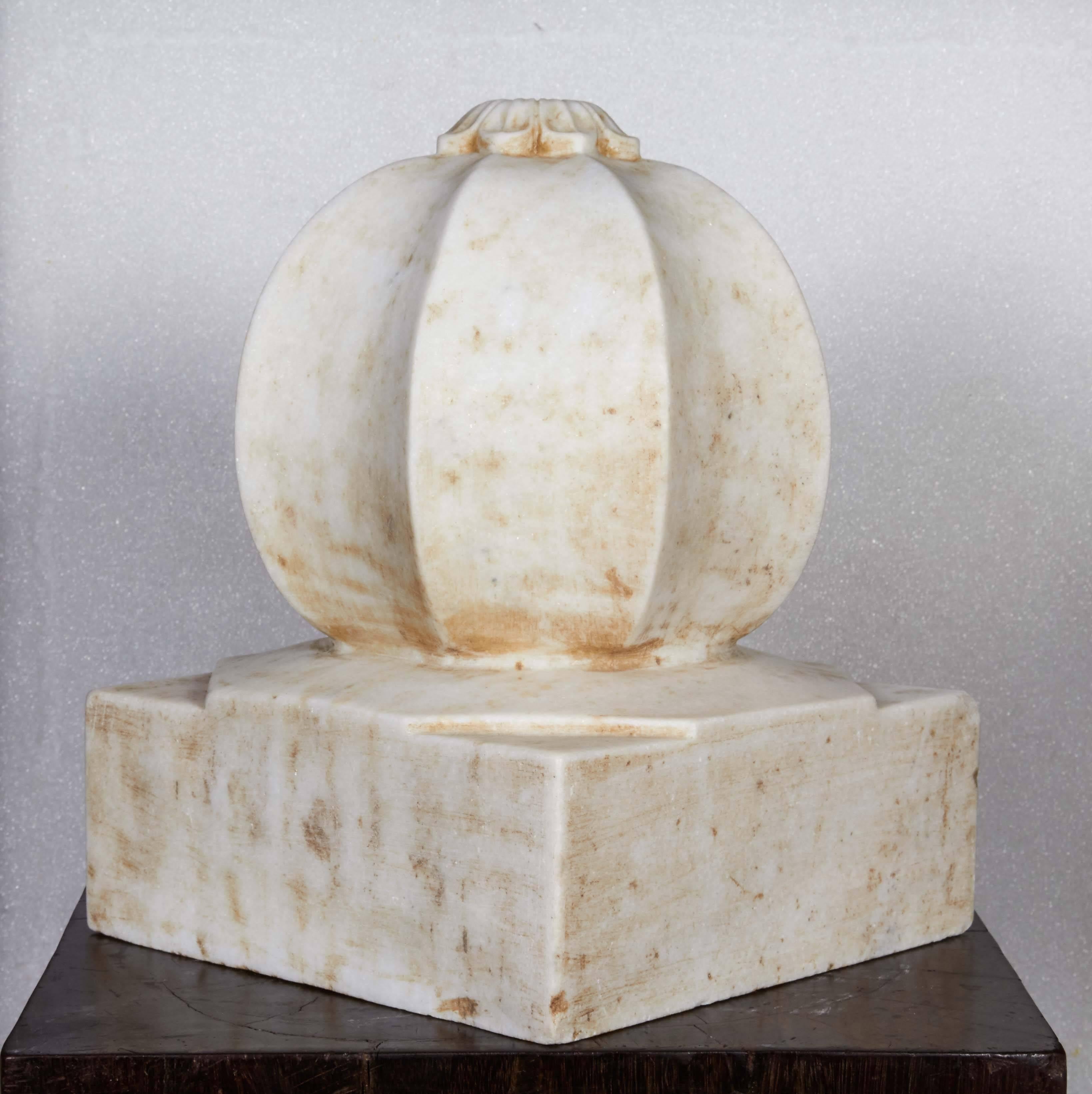 Carved Large White Marble Carpet Weight from India