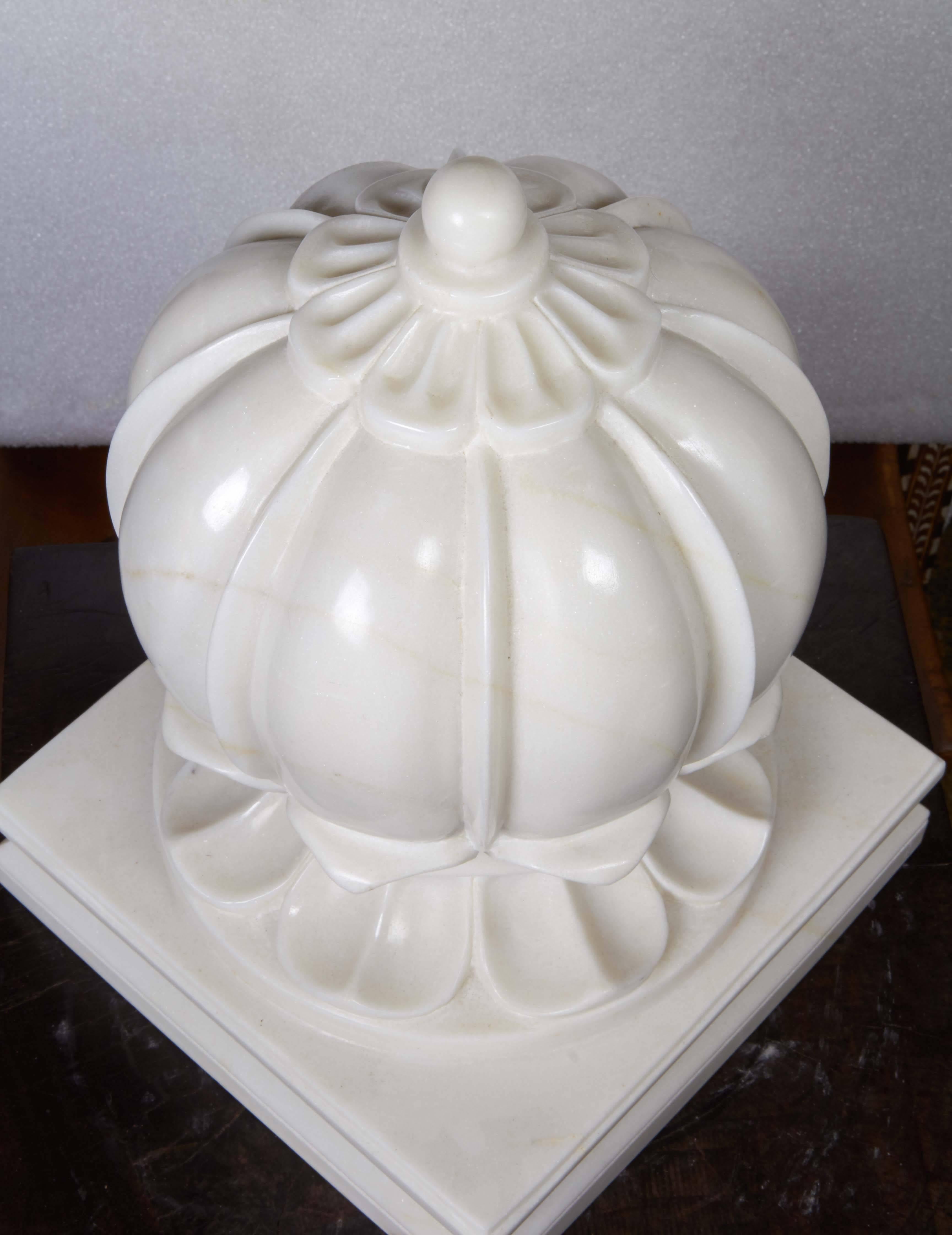 Carved Large White Marble Carpet Weight from India For Sale
