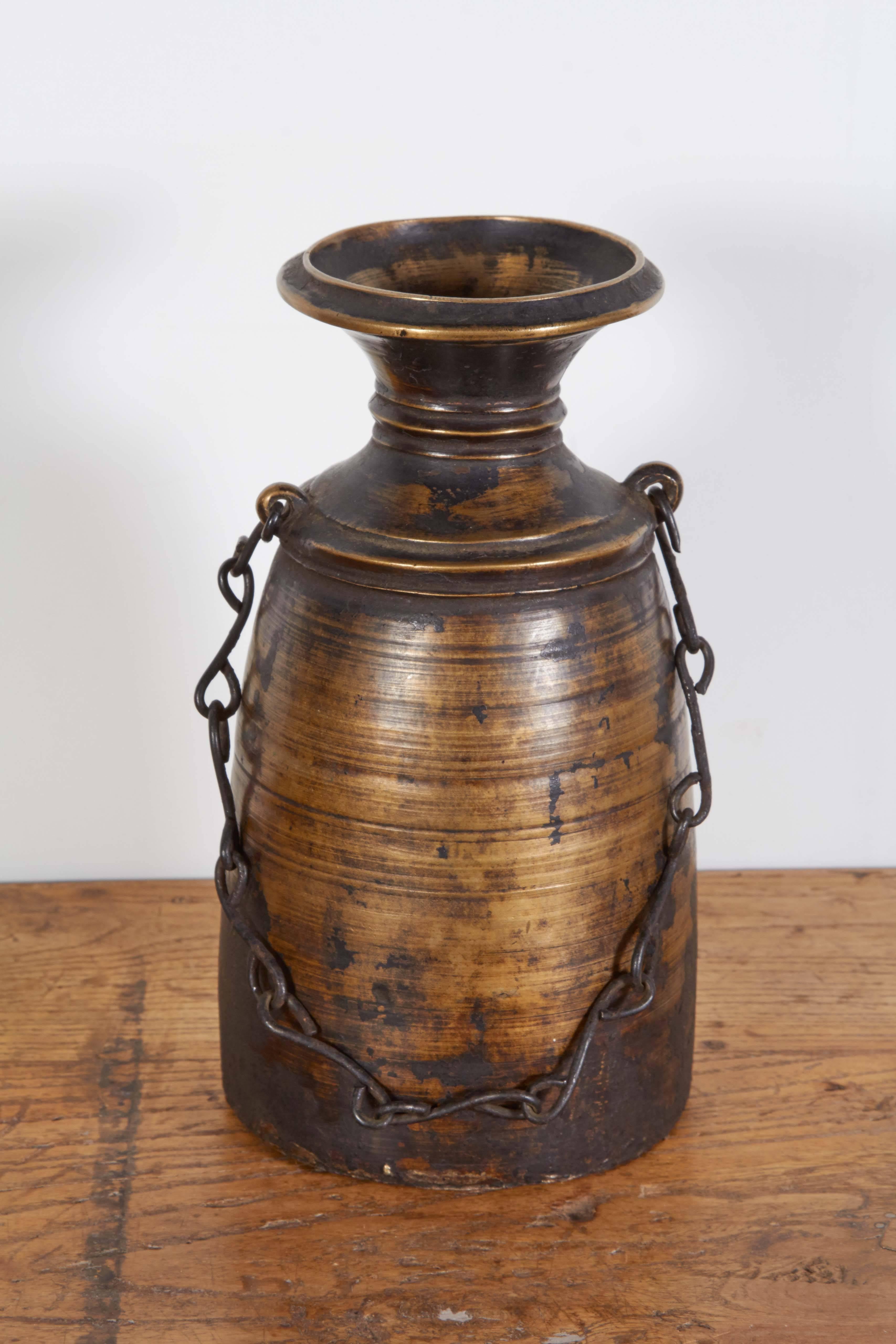 Graceful 19th Century Nepalese Bronze Grain Measure and Oil Container 1