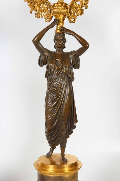 19th Century Pair of Superb Antique Italian Neoclassical Empire Bronze Figural Candelabras For Sale