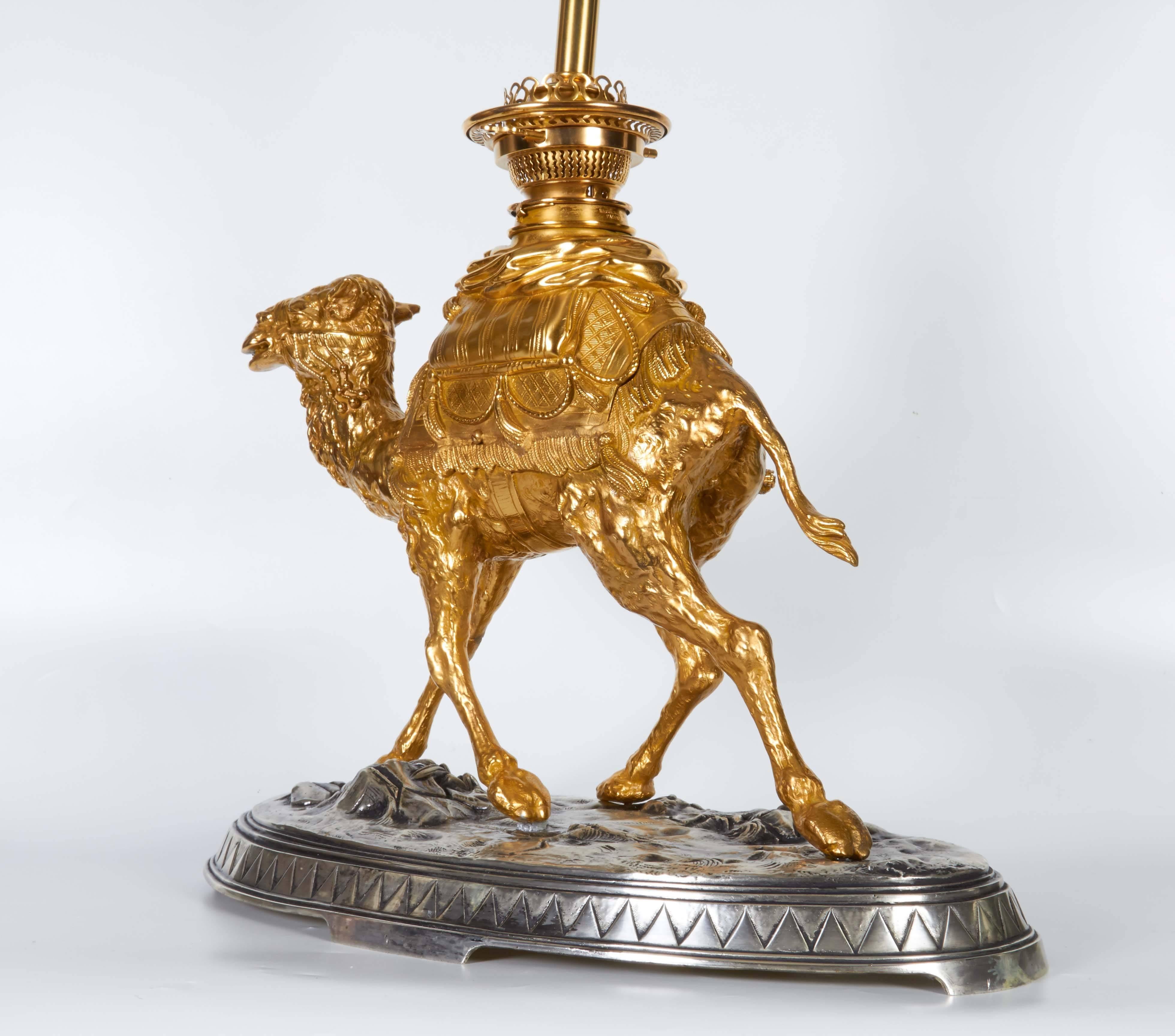 Antique French, Orientalist Style, Silver and Gilt Bronze Camel Group Lamp 3