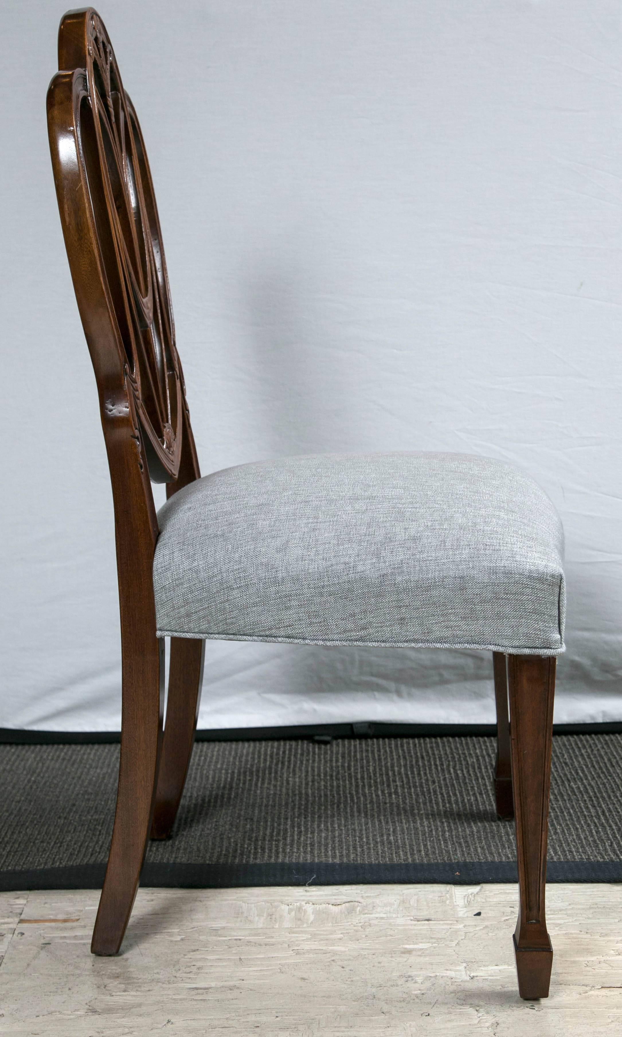 Linen Set of Ten Mahogany Hepplewhite Style Dining Chairs