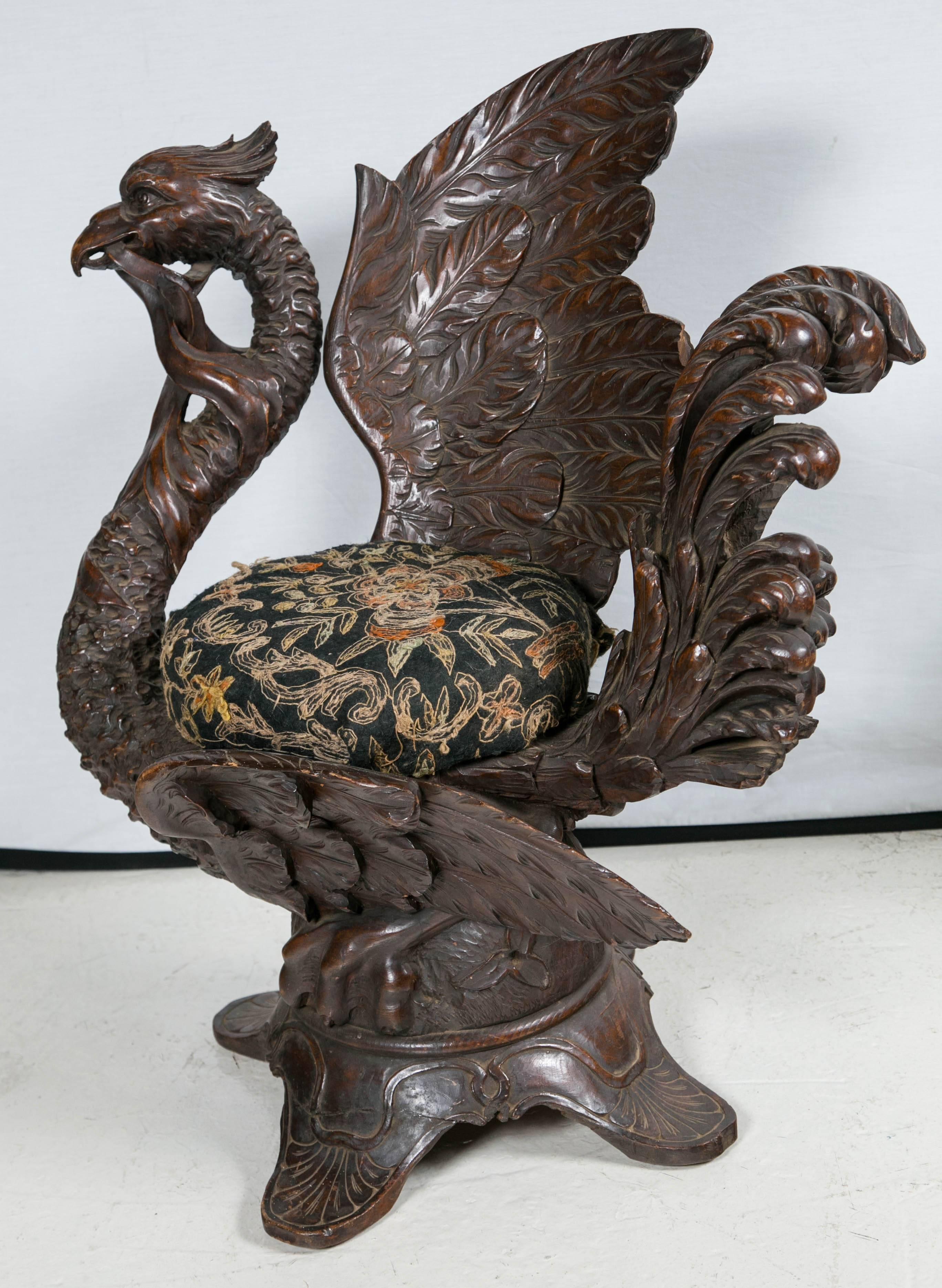 19th Century Carved Black Forest Chair with an Eagle In Good Condition In Stamford, CT