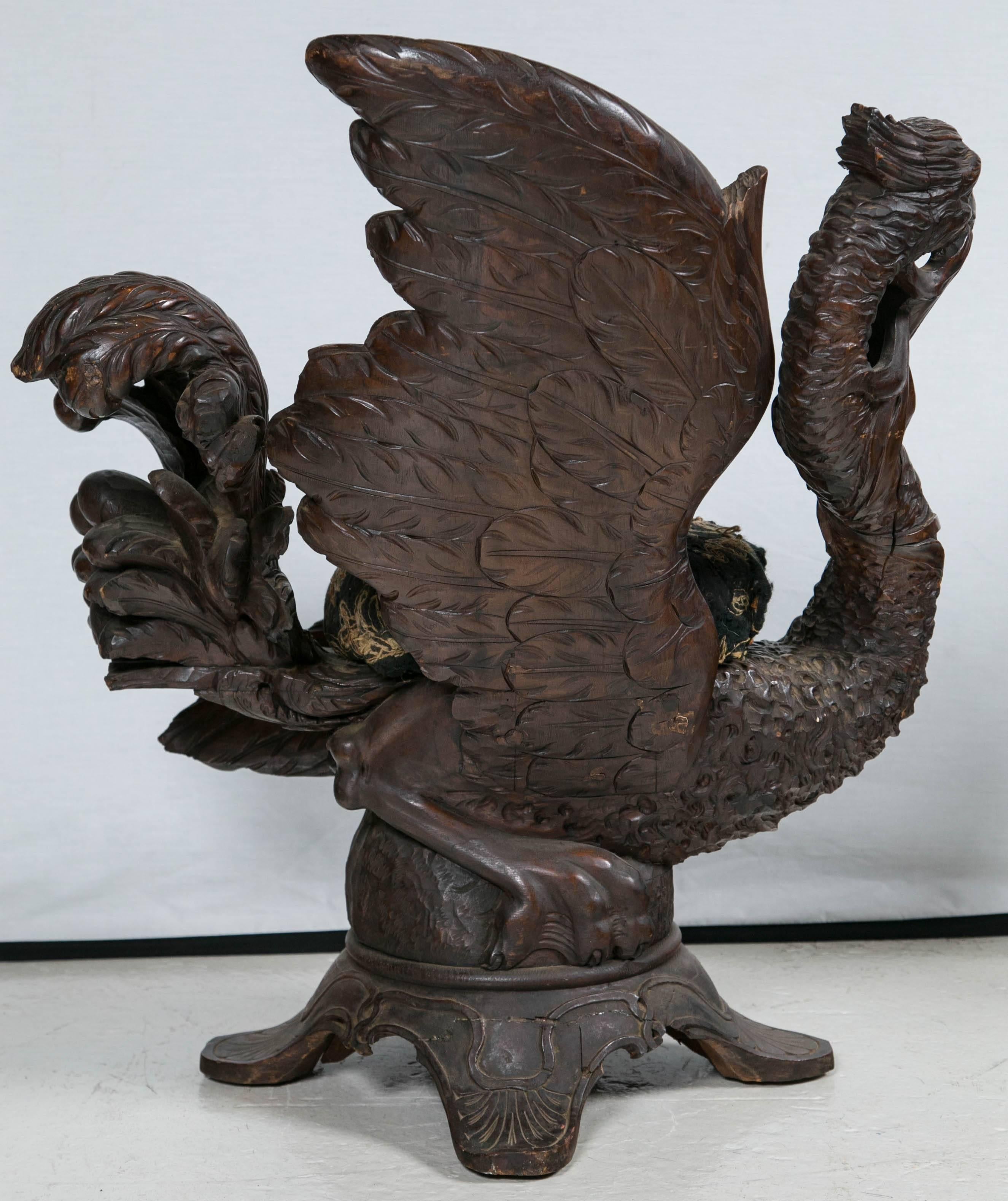19th Century Carved Black Forest Chair with an Eagle 2