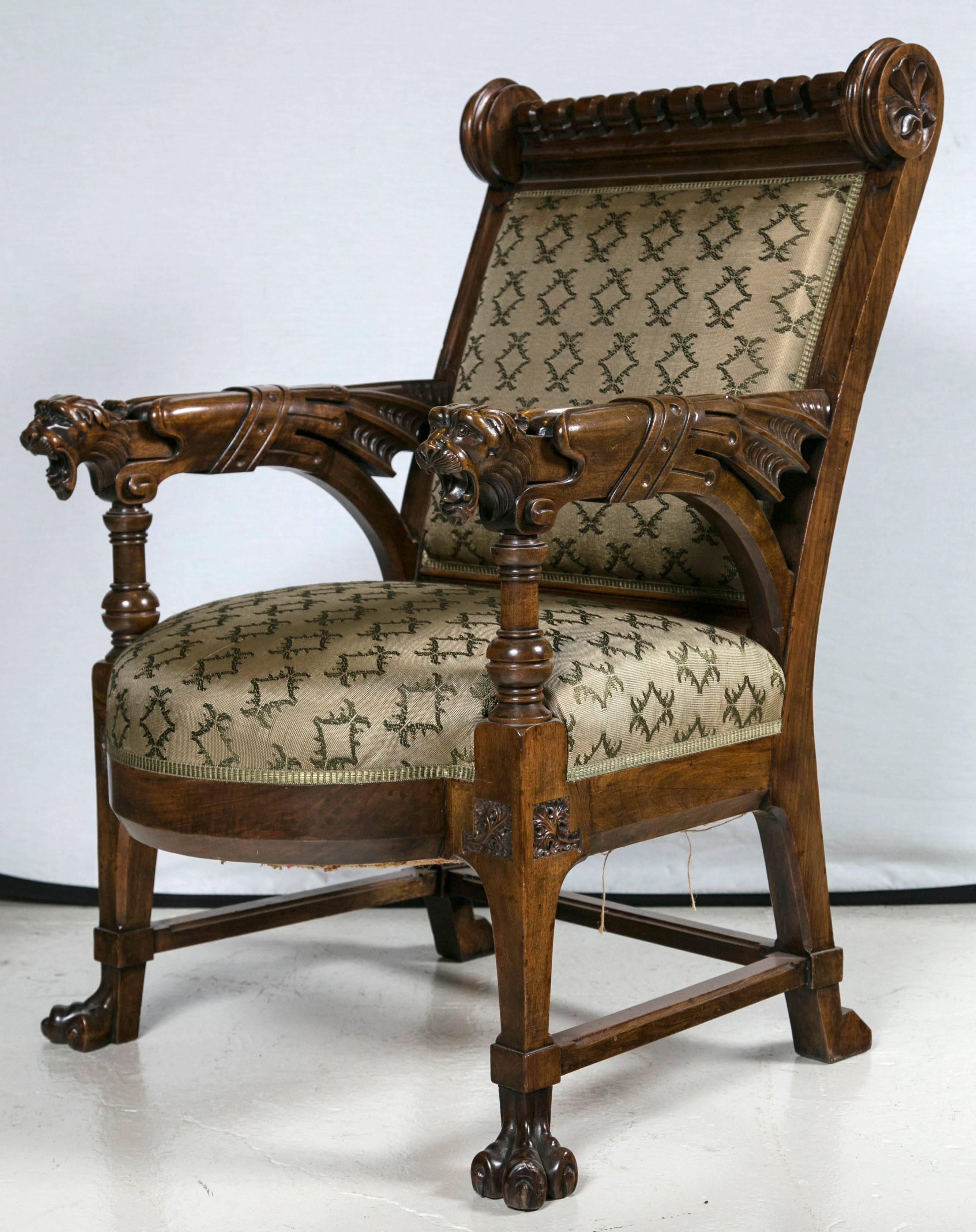 Carved Pair of Renaissance Revival Fauteuils