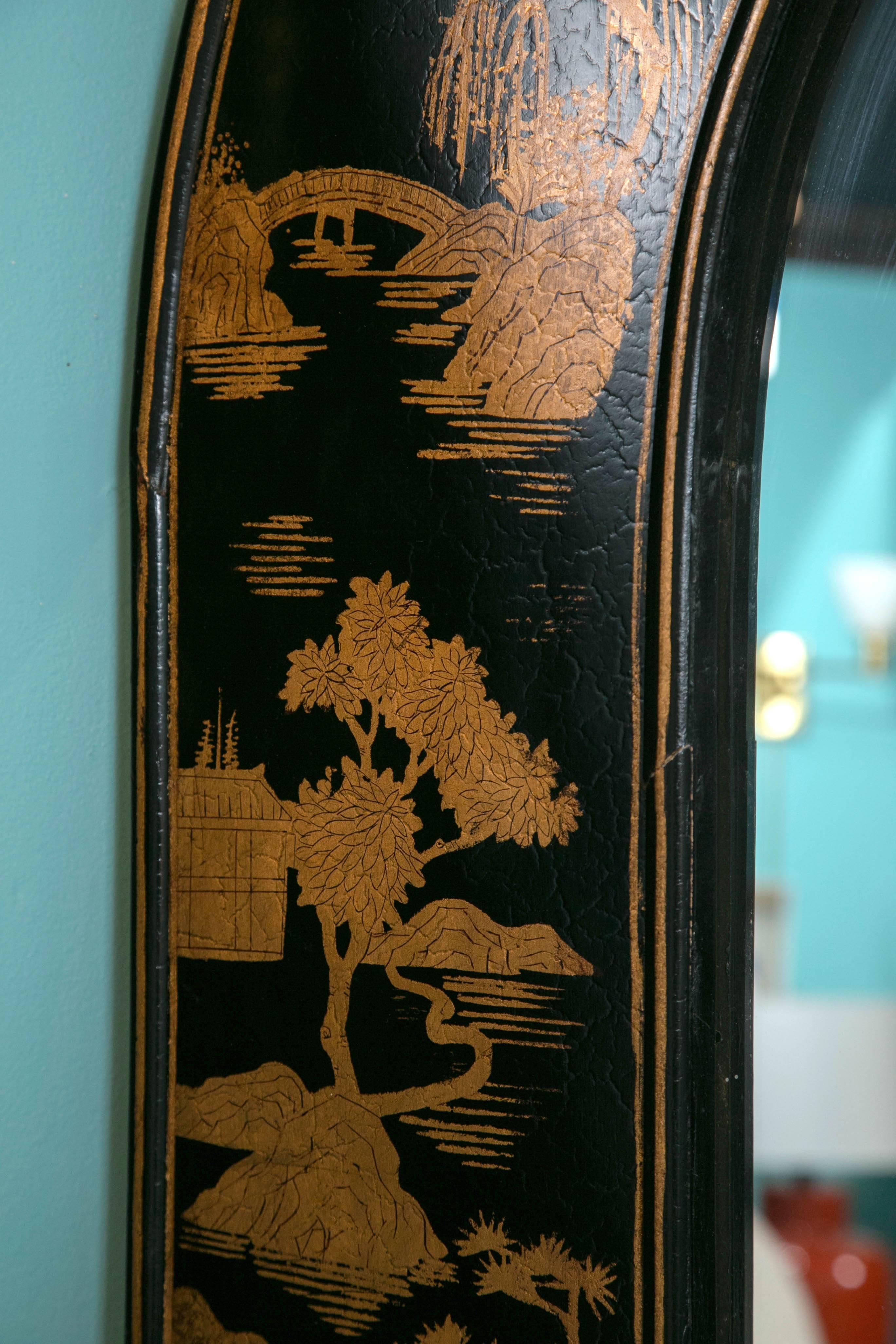 Japanned Chinoiserie Wall Mirror In Good Condition In Stamford, CT