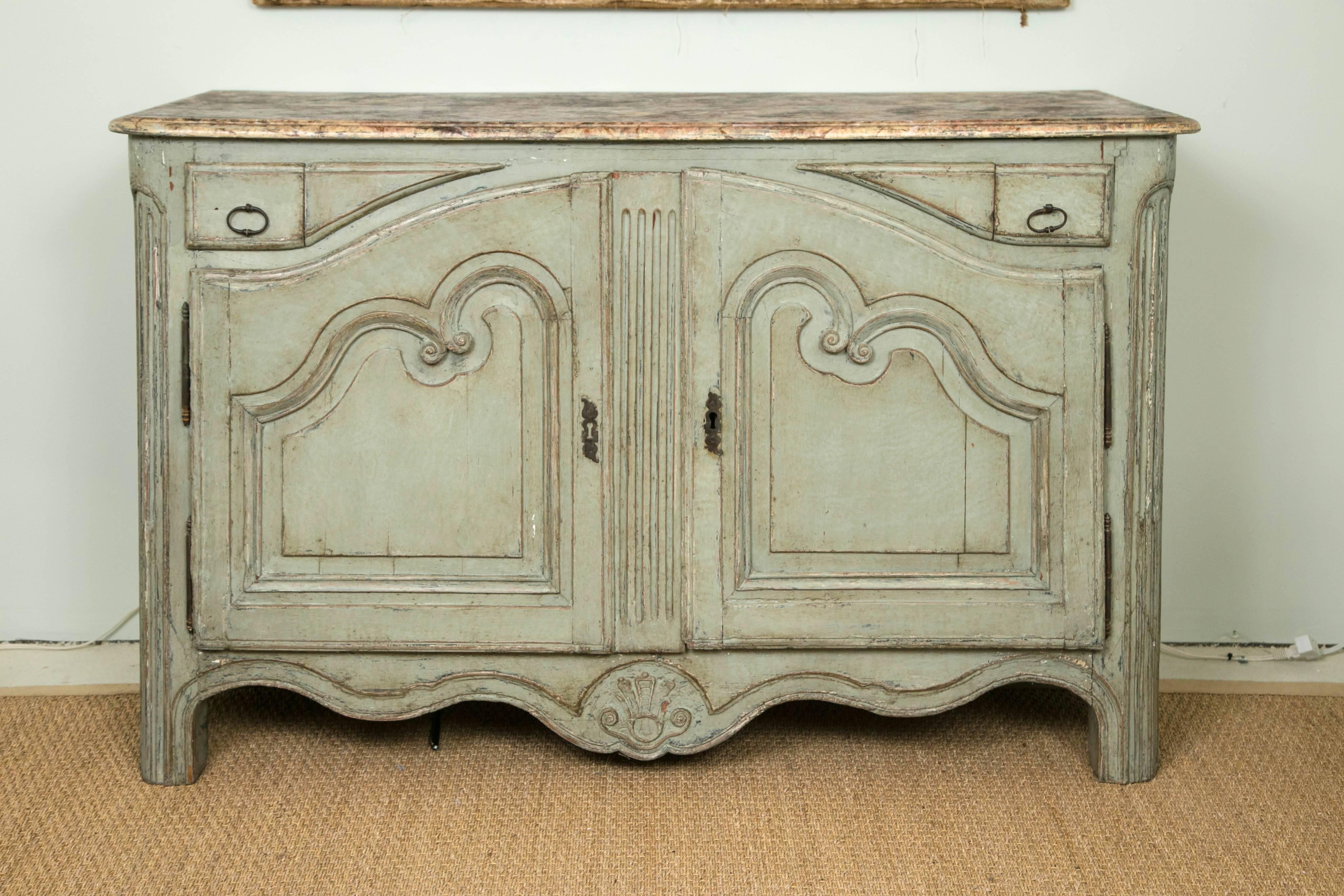 18th century French painted buffet with faux marble top.