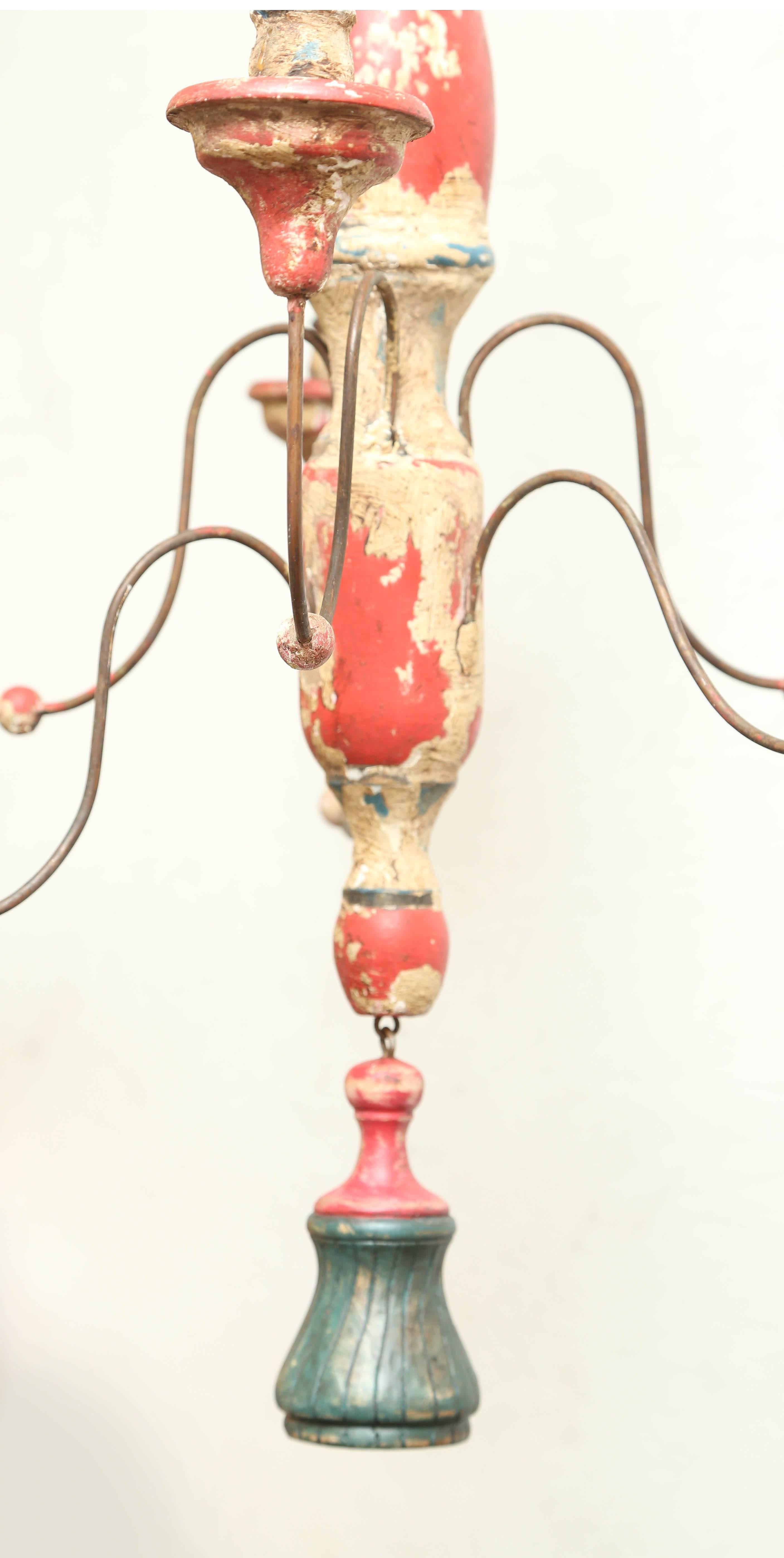 18th Century Hand-Carved and Hand-Painted Tuscan Chandelier In Distressed Condition In Miami, FL