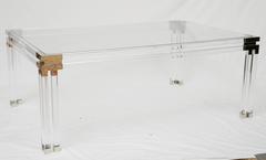 Charles Hollis Jones Style Coffee Table Lucite Nickel Corners Mid-Century Modern