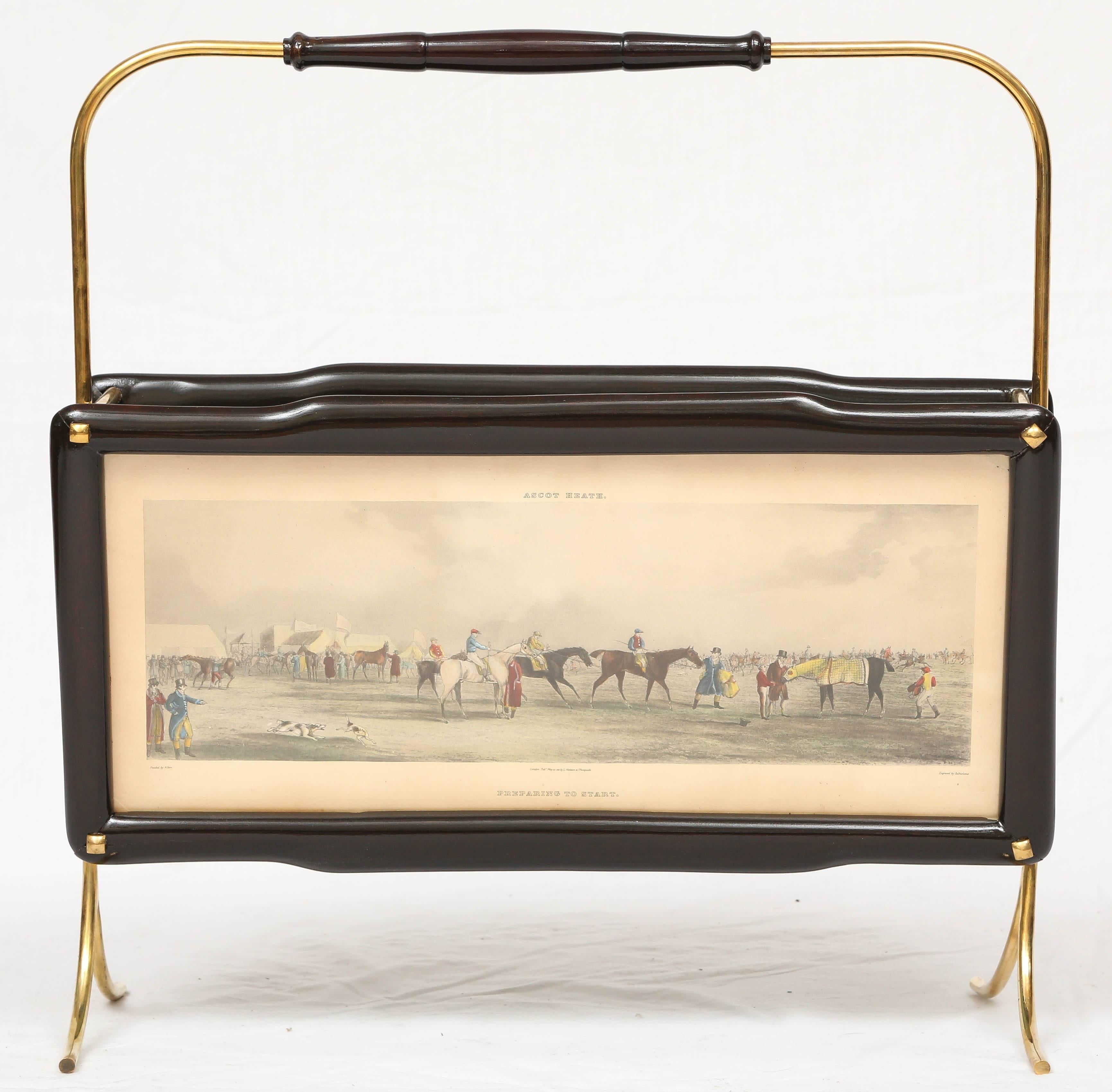 Hand-Crafted Italian Art Deco Magazine Rack with two Henry Alken Engravings For Sale