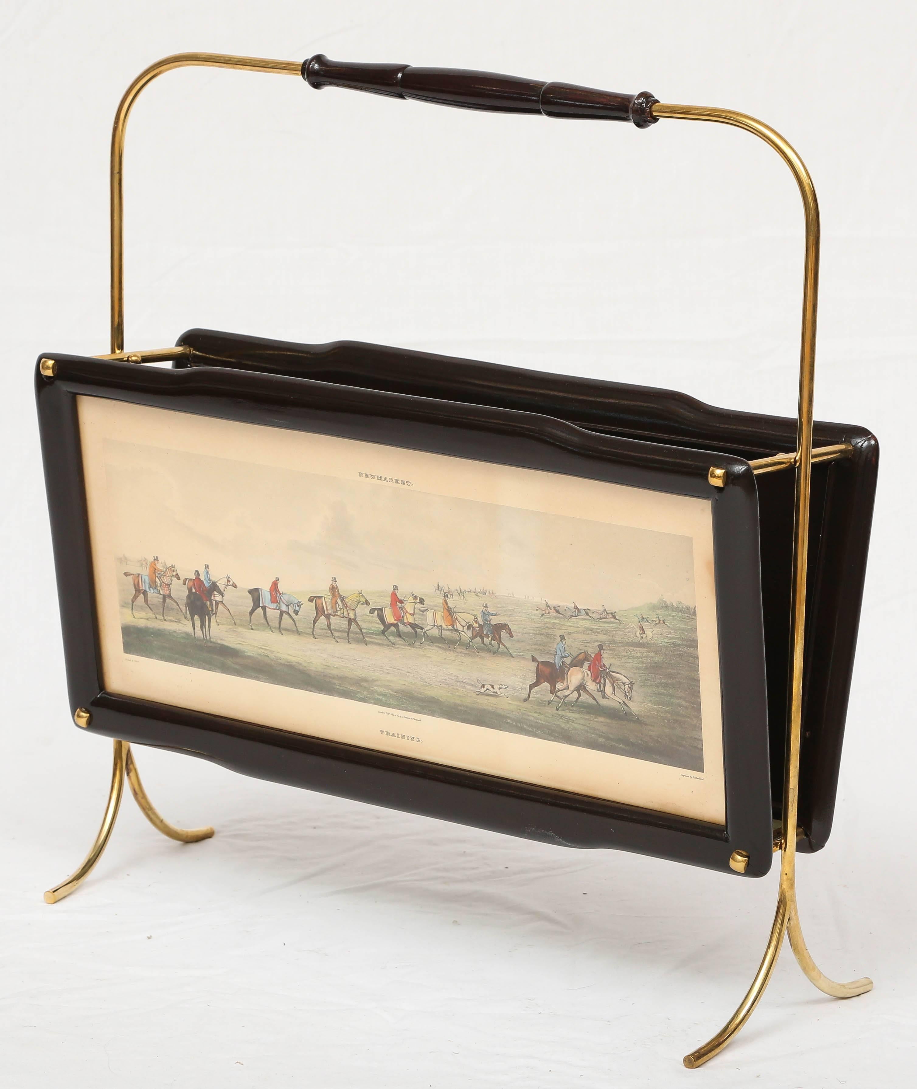 Mid-20th Century Italian Art Deco Magazine Rack with two Henry Alken Engravings For Sale