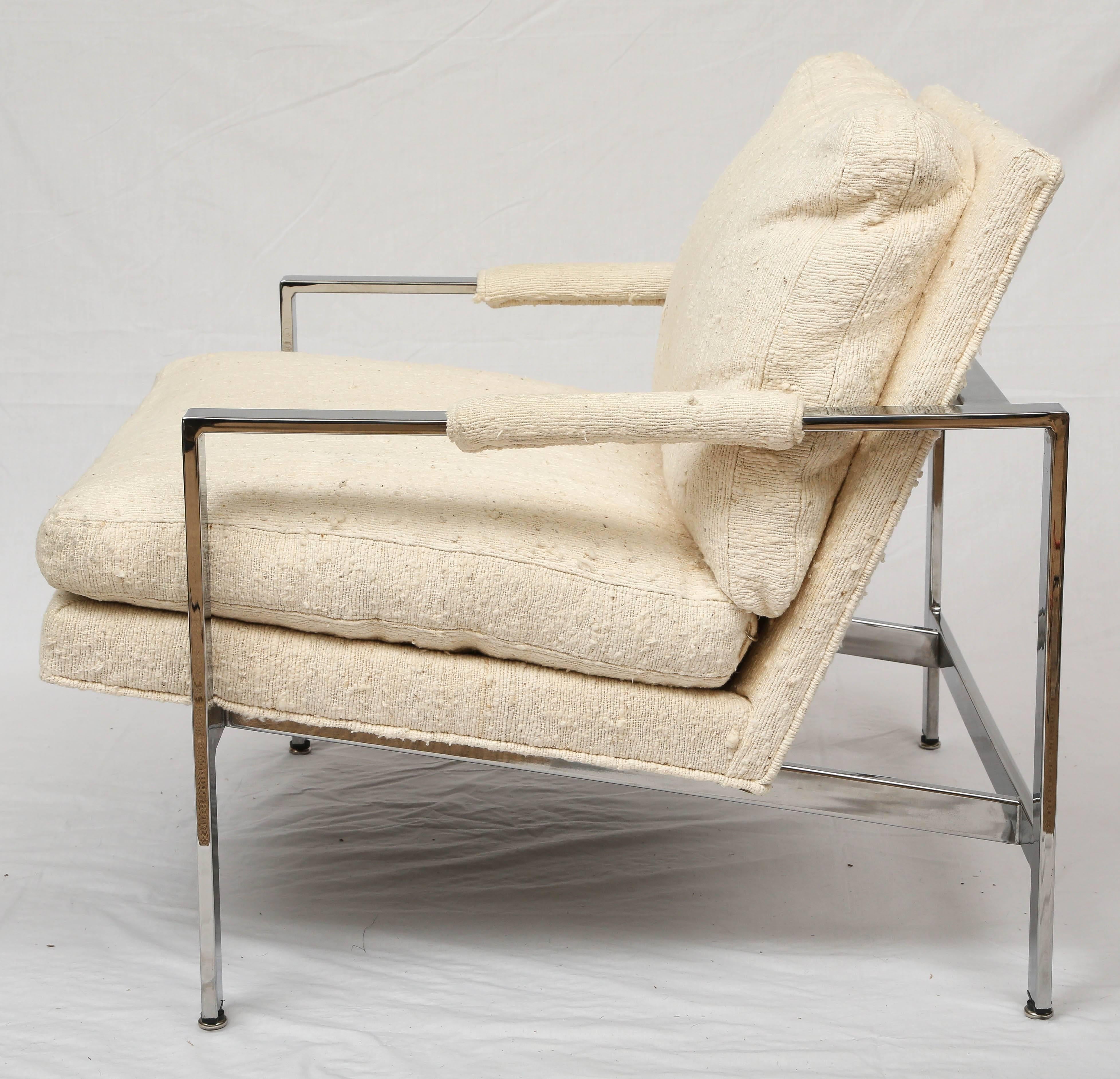 Hand-Woven Milo Baughman for Thayer Coggin Mid-Century Modern Pair of Chrome Lounge Chairs