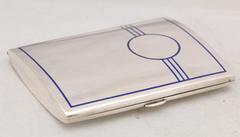Art Deco French Sterling Silver '.950' and Cobalt Blue Enamel Cigarette Case