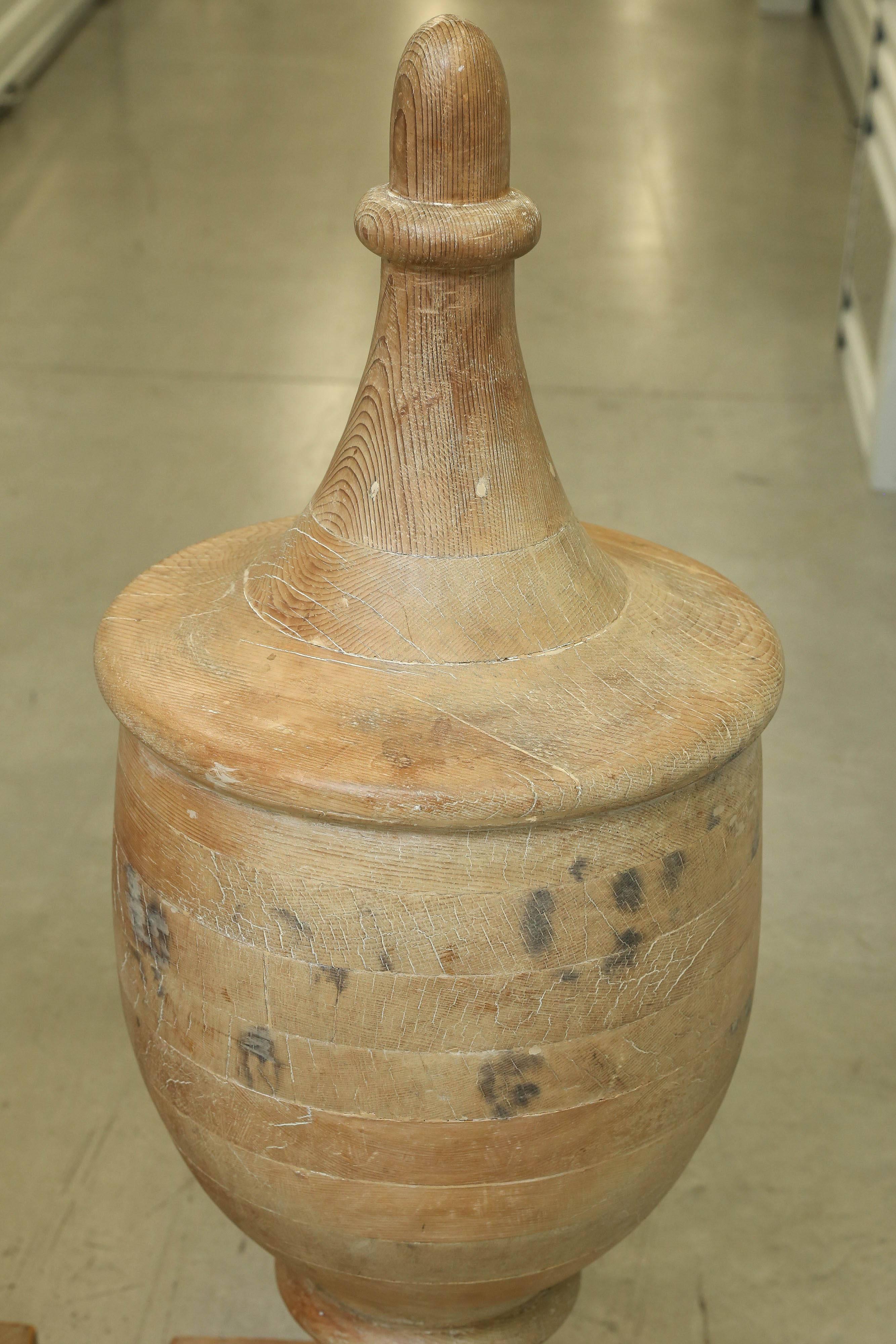 Pair of very decorative and very large vintage wooden finials from the collection of Herb Wells.