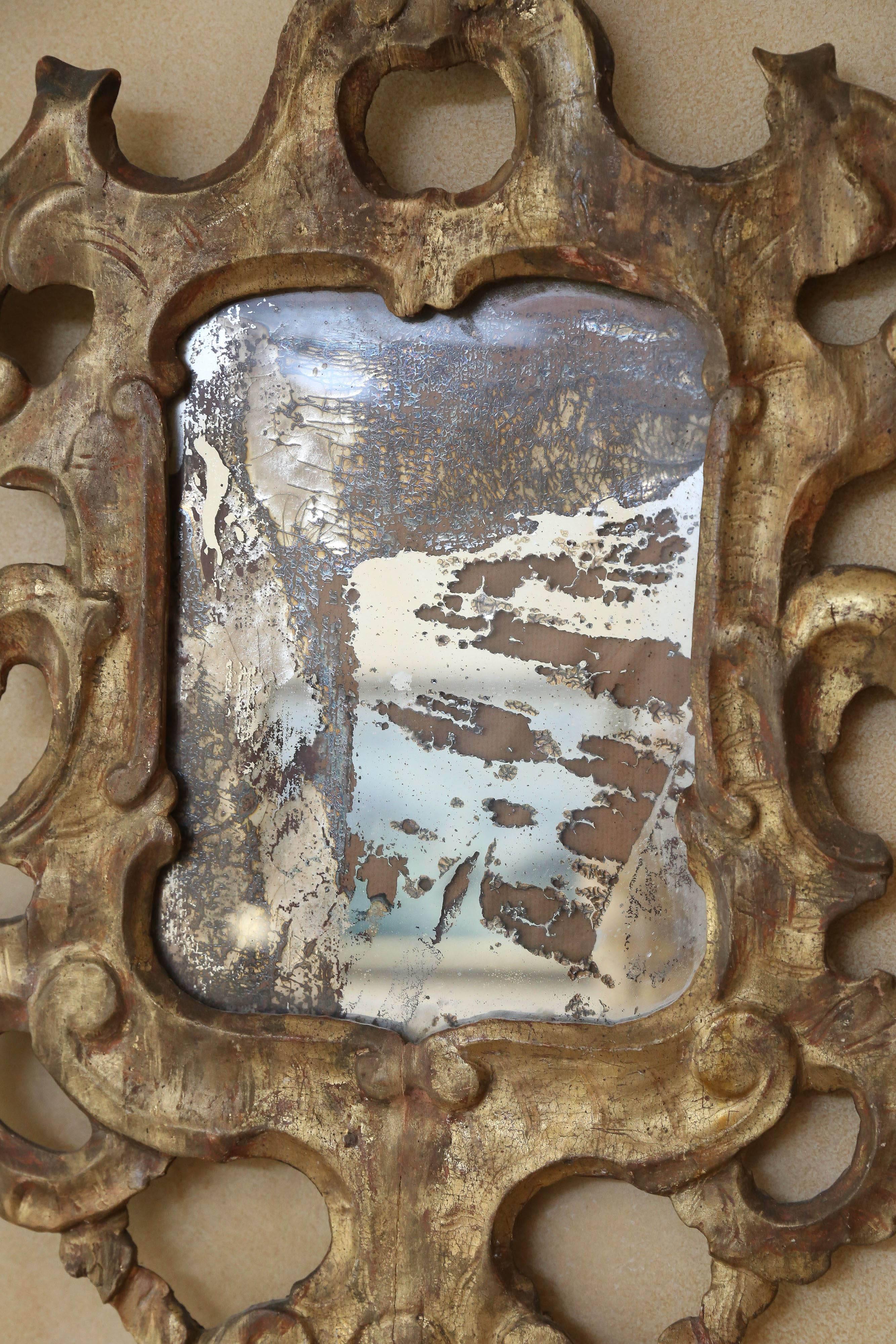 Pair of 18th Century Venetian Mirrors with Original Mercury Glass In Excellent Condition In Houston, TX