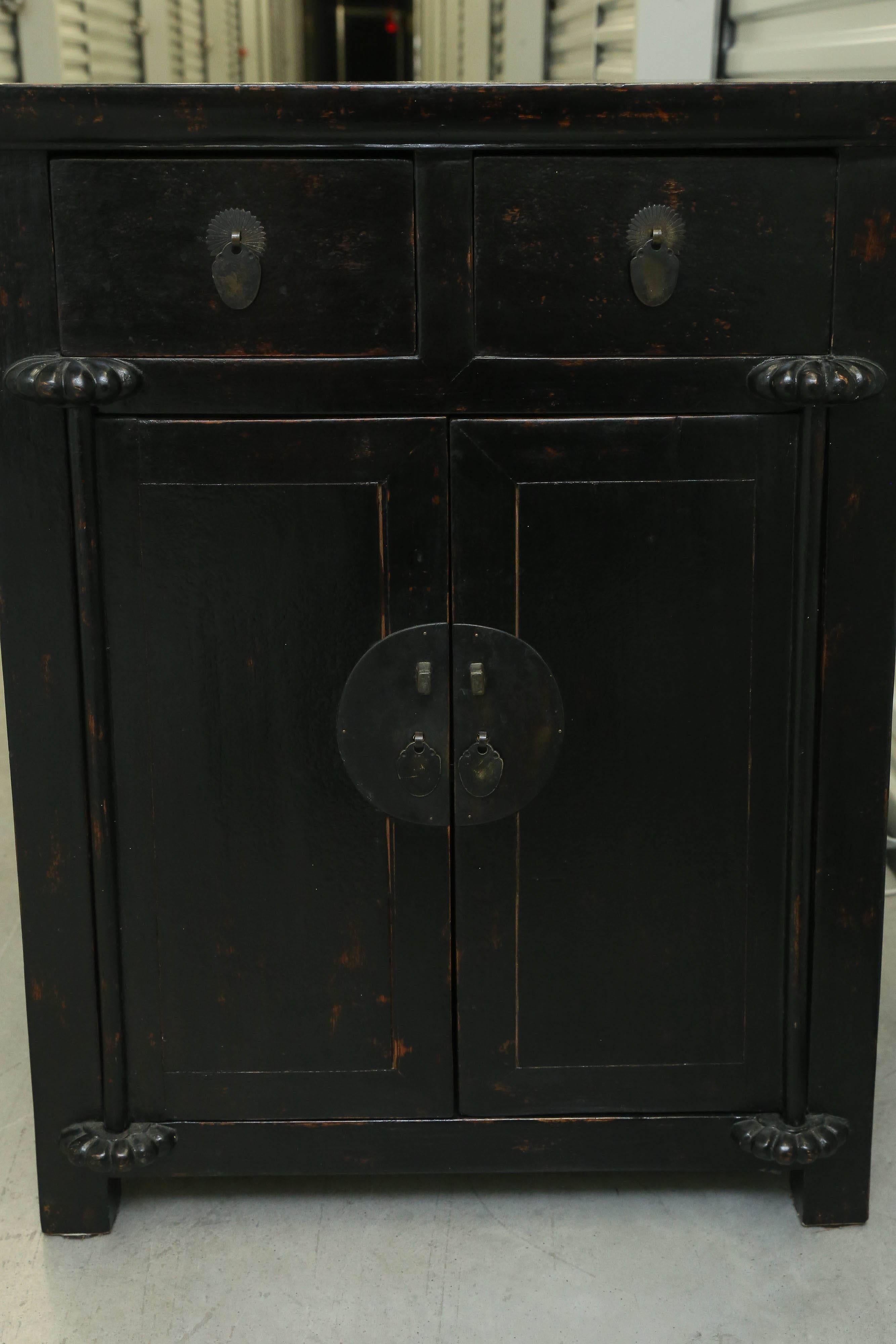 Chinese Black Lacquer Bedside Cabinet
