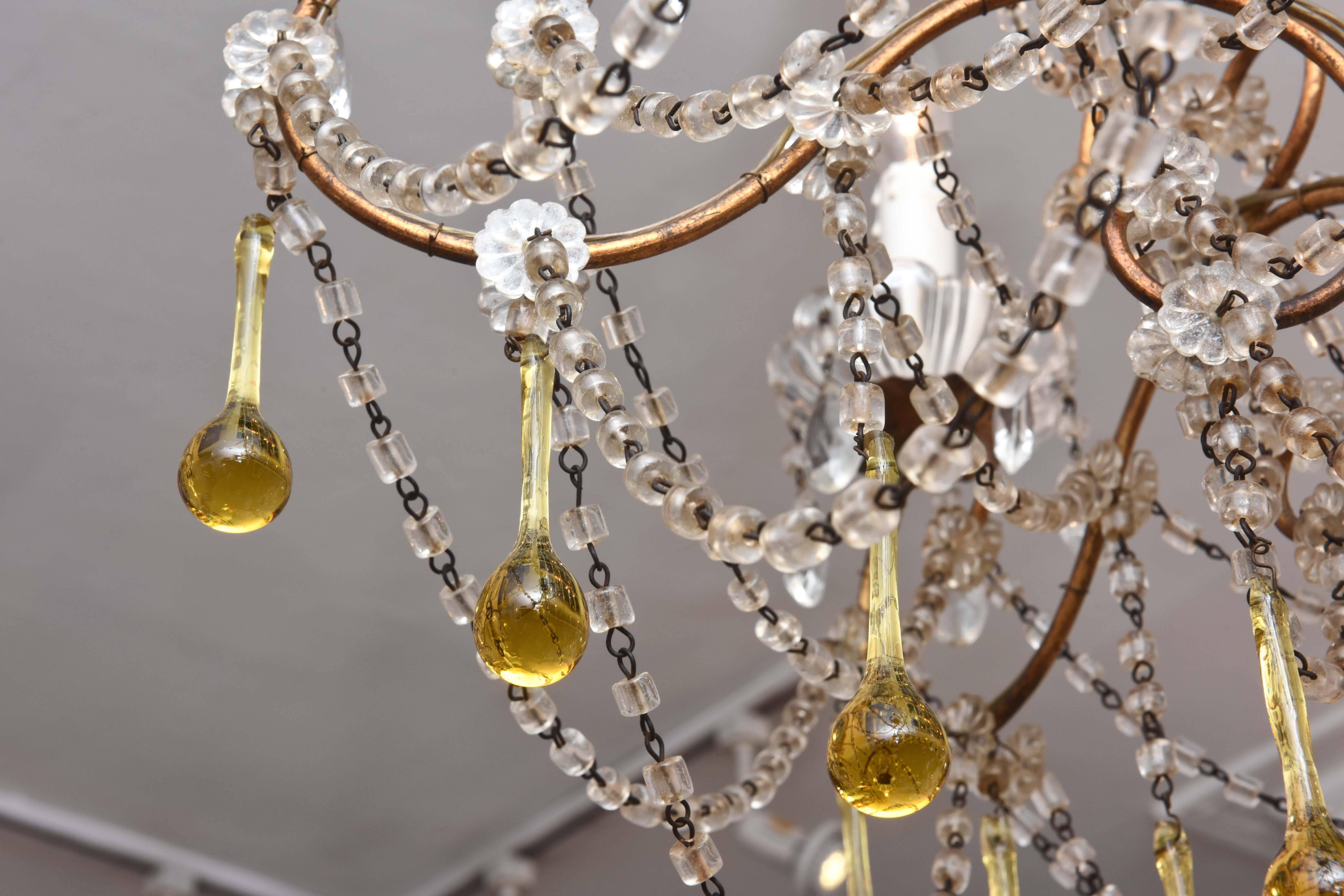 Hand-Crafted Vintage Venetian Glass and Gilt Metal Chandelier