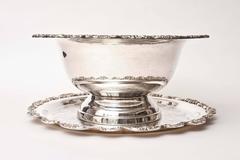 Impressive Silver Plate Punch Bowl and under Tray, American Vintage