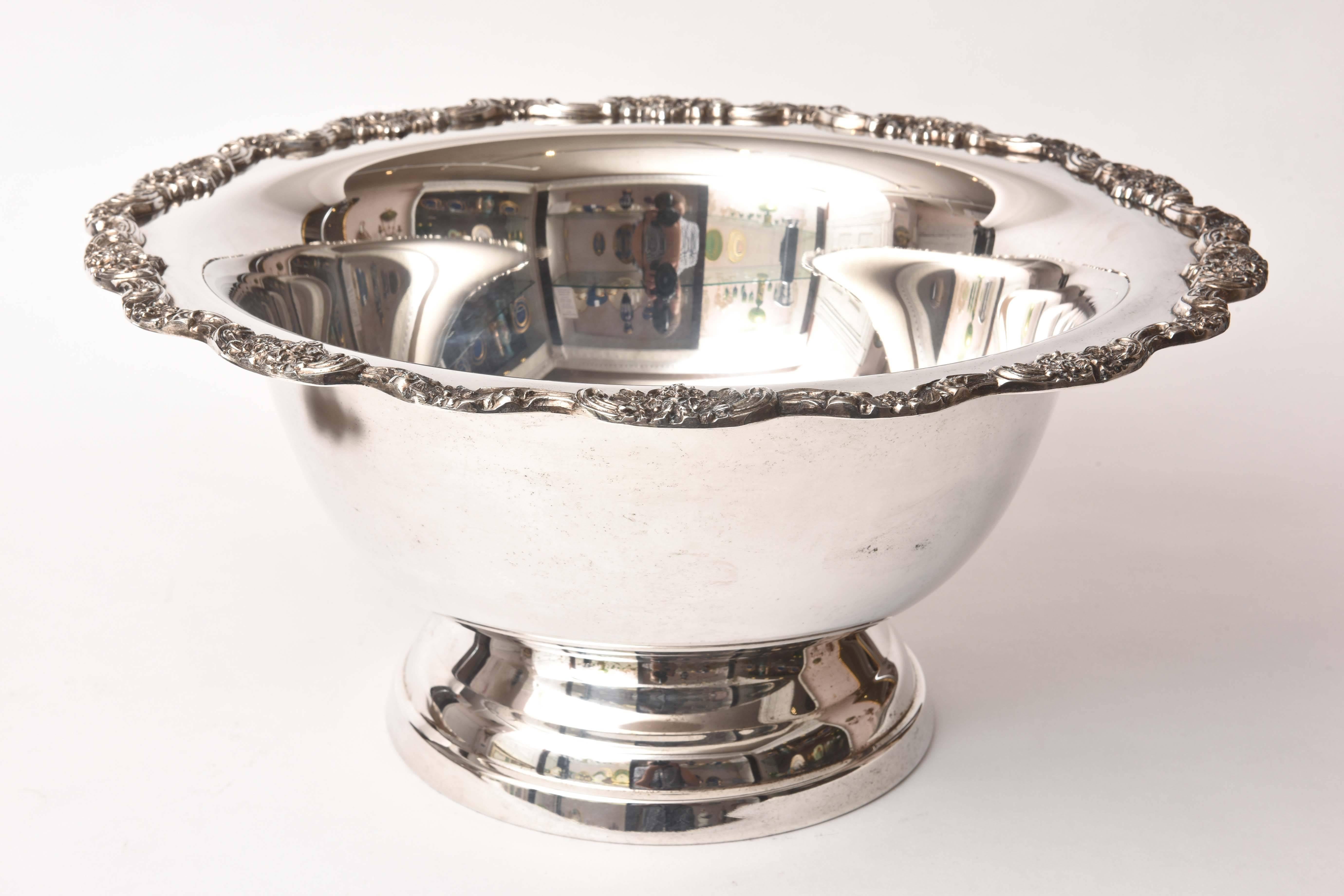 Impressive Silver Plate Punch Bowl and under Tray, American Vintage 2