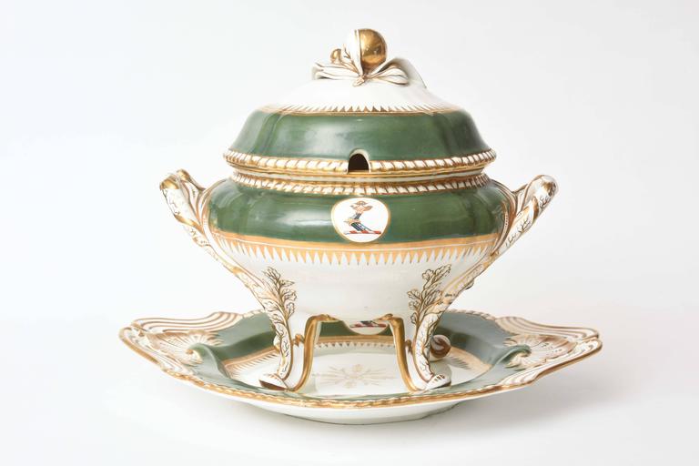Antique English Soup Tureen Centerpiece, Spode, circa 1840 Hunter Green