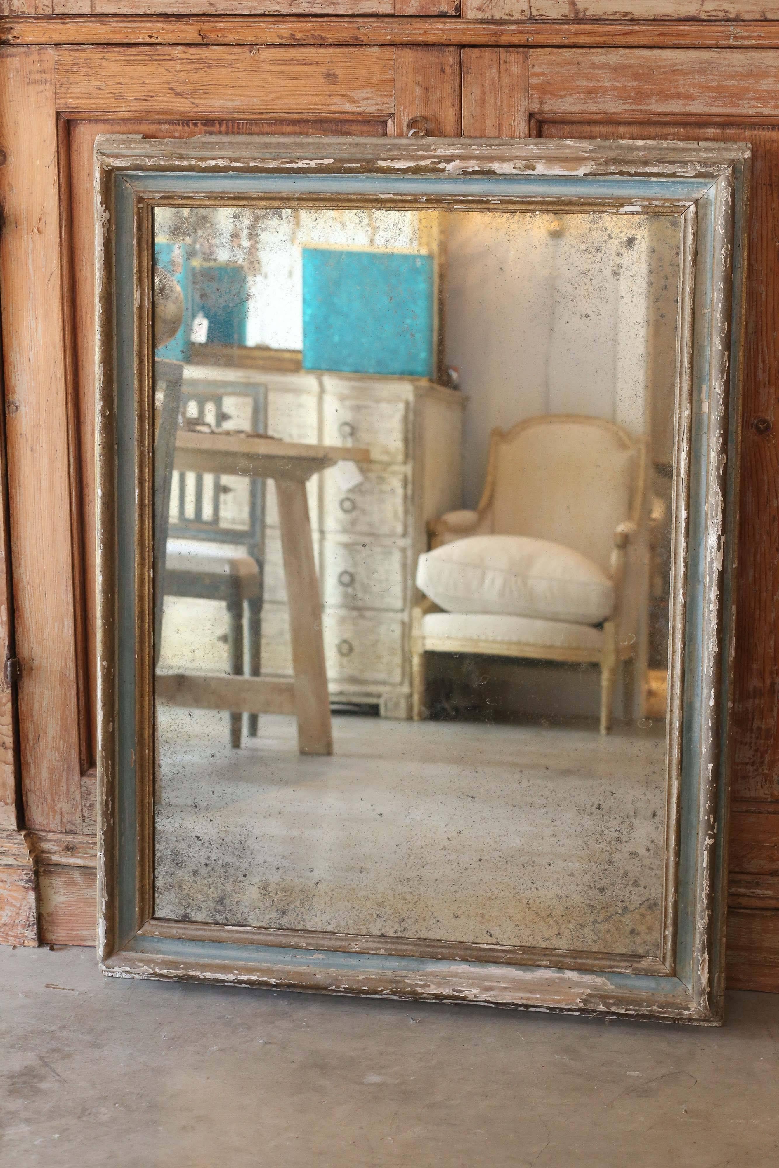 Italian 18th Century Gilt Blue Polychrome Frame with Later Mirror from Florence 1