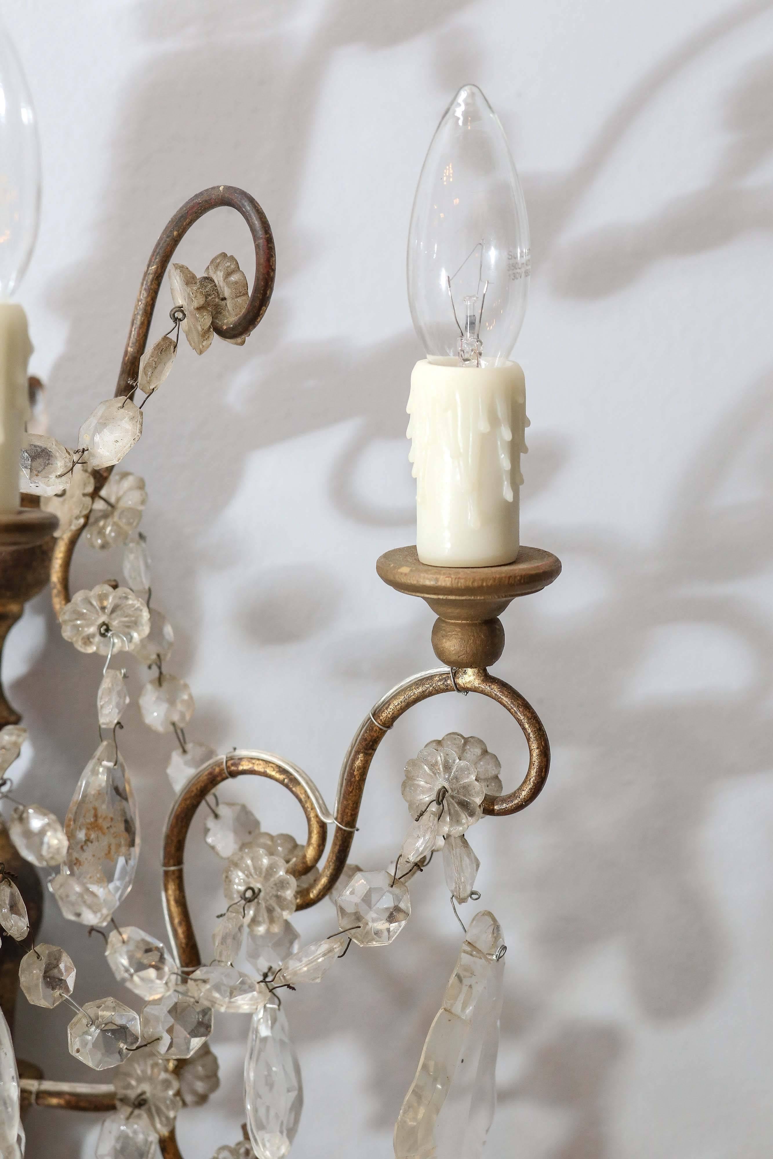Crystal Pair of Italian 19th Century Genovese Sconces