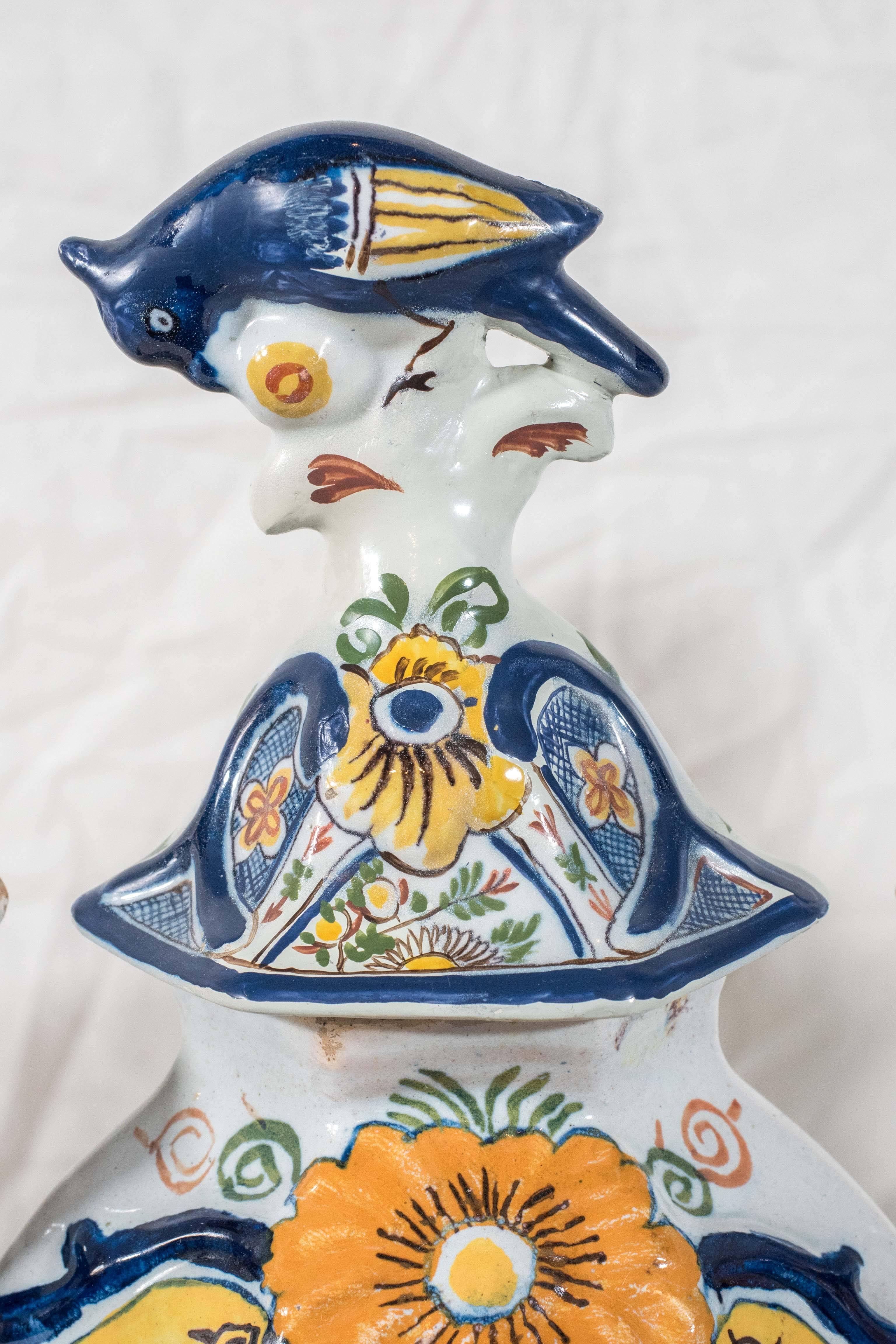 Rococo  Garniture of Five Delft Vases Painted in Colorful Polychrome IN STOCK