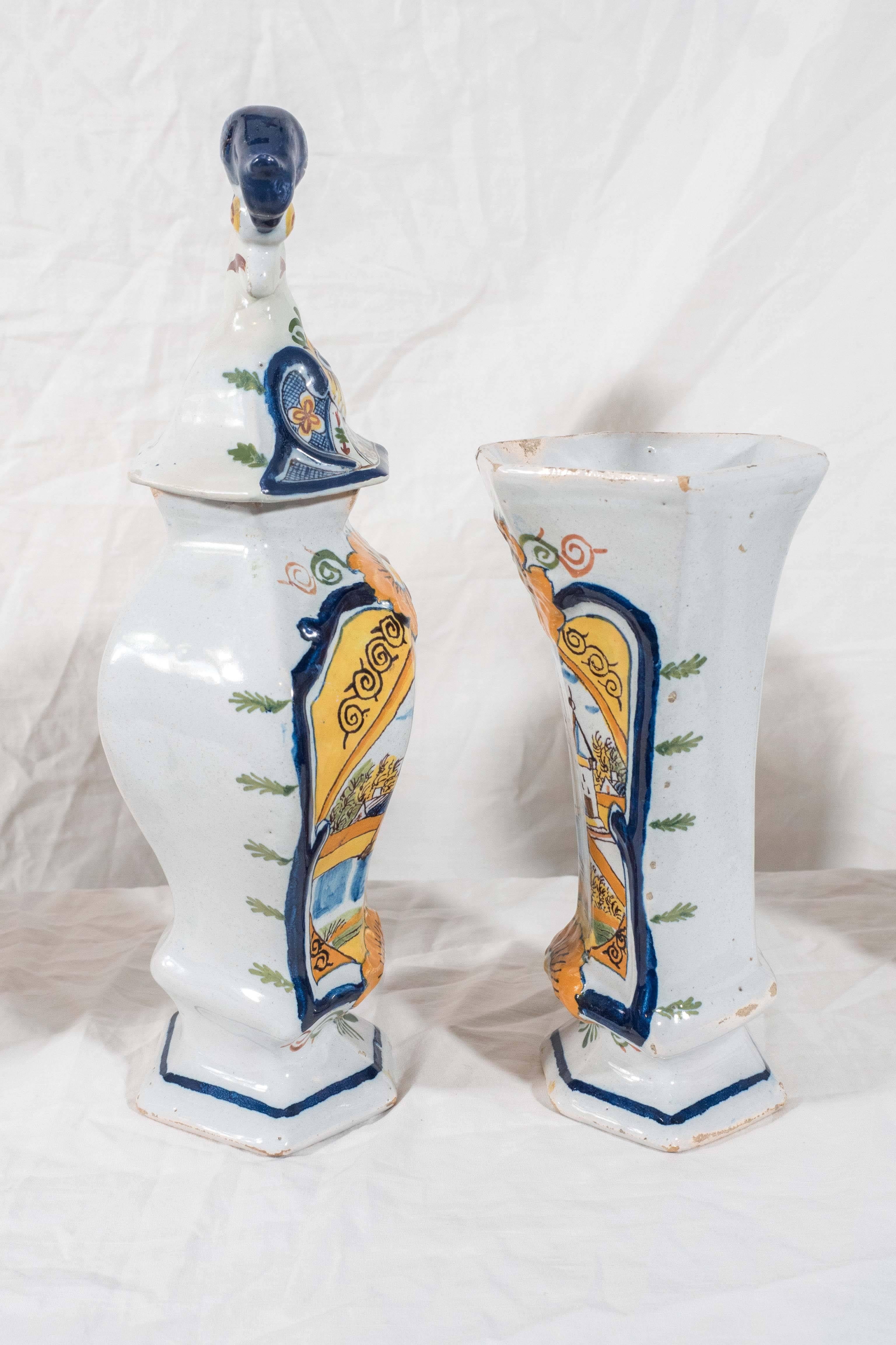  Garniture of Five Delft Vases Painted in Colorful Polychrome IN STOCK 1