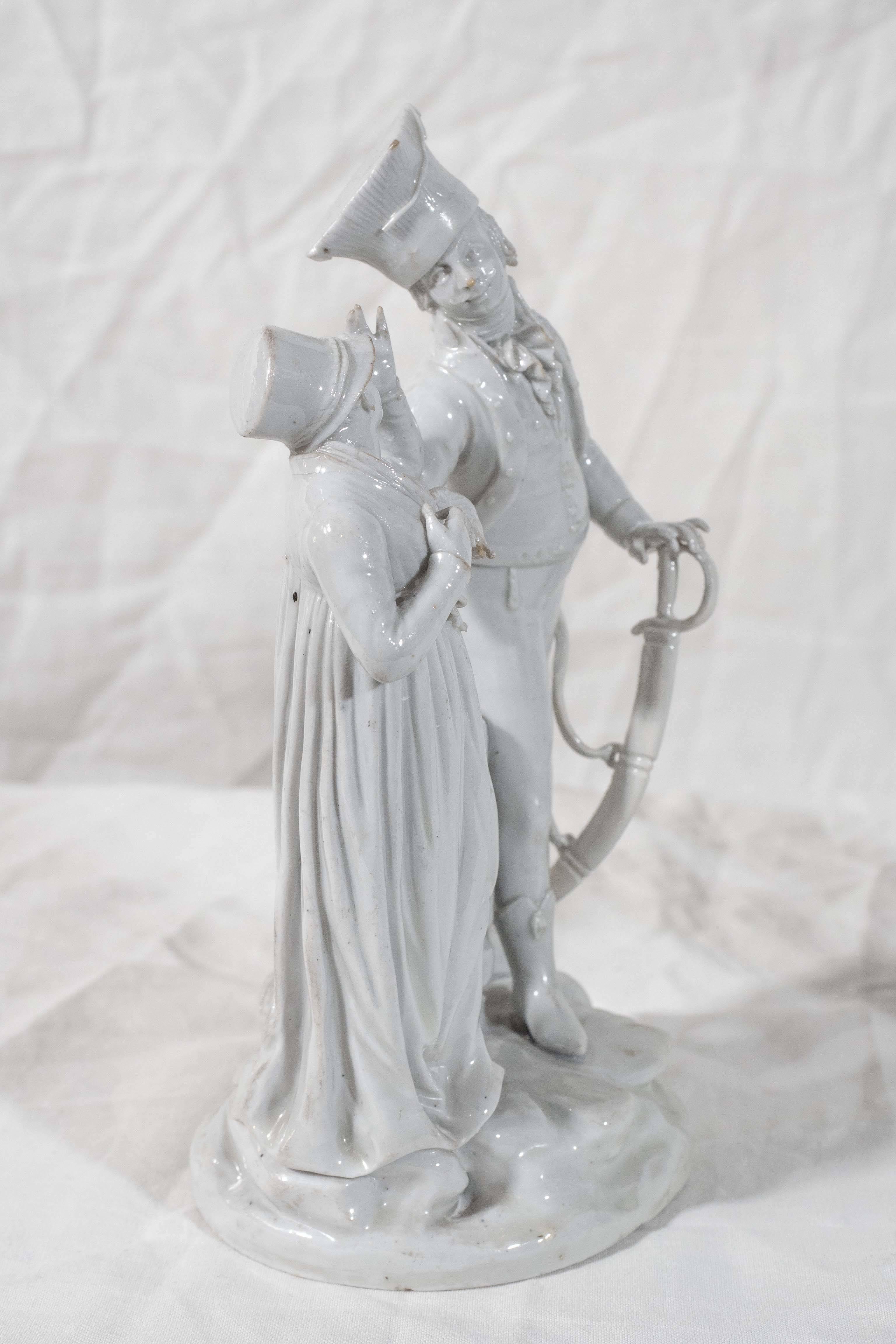 Glazed Pair Antique Italian Porcelain Figures Early 19th Century Made by Le Nove For Sale