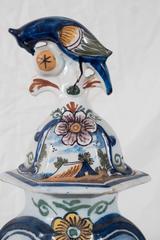 Pair of Delft Mantle Vases with Polychrome Country Scene