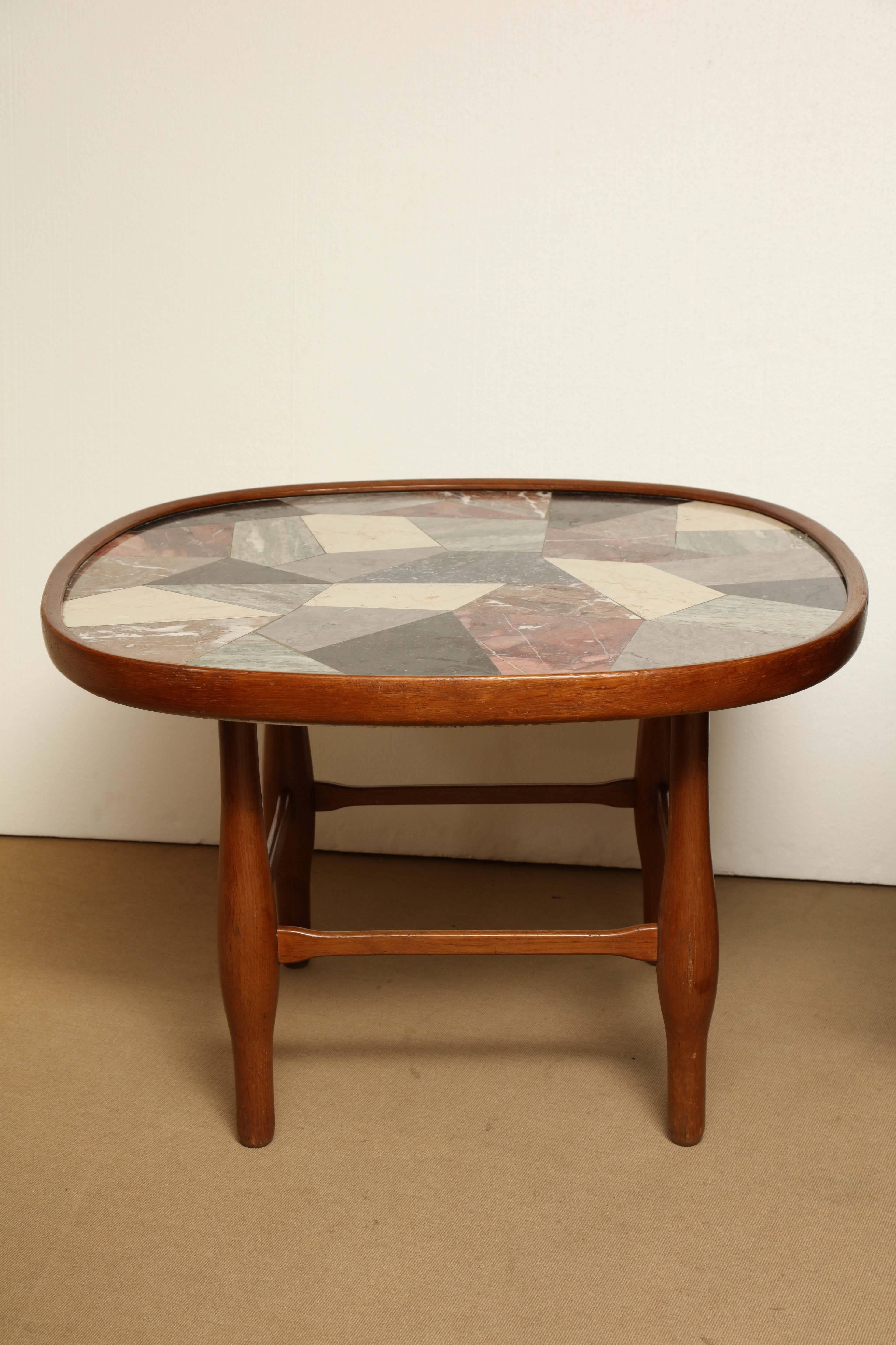 Specimen Marble and Fruitwood, 1950s Coffee Table In Good Condition In New York, NY