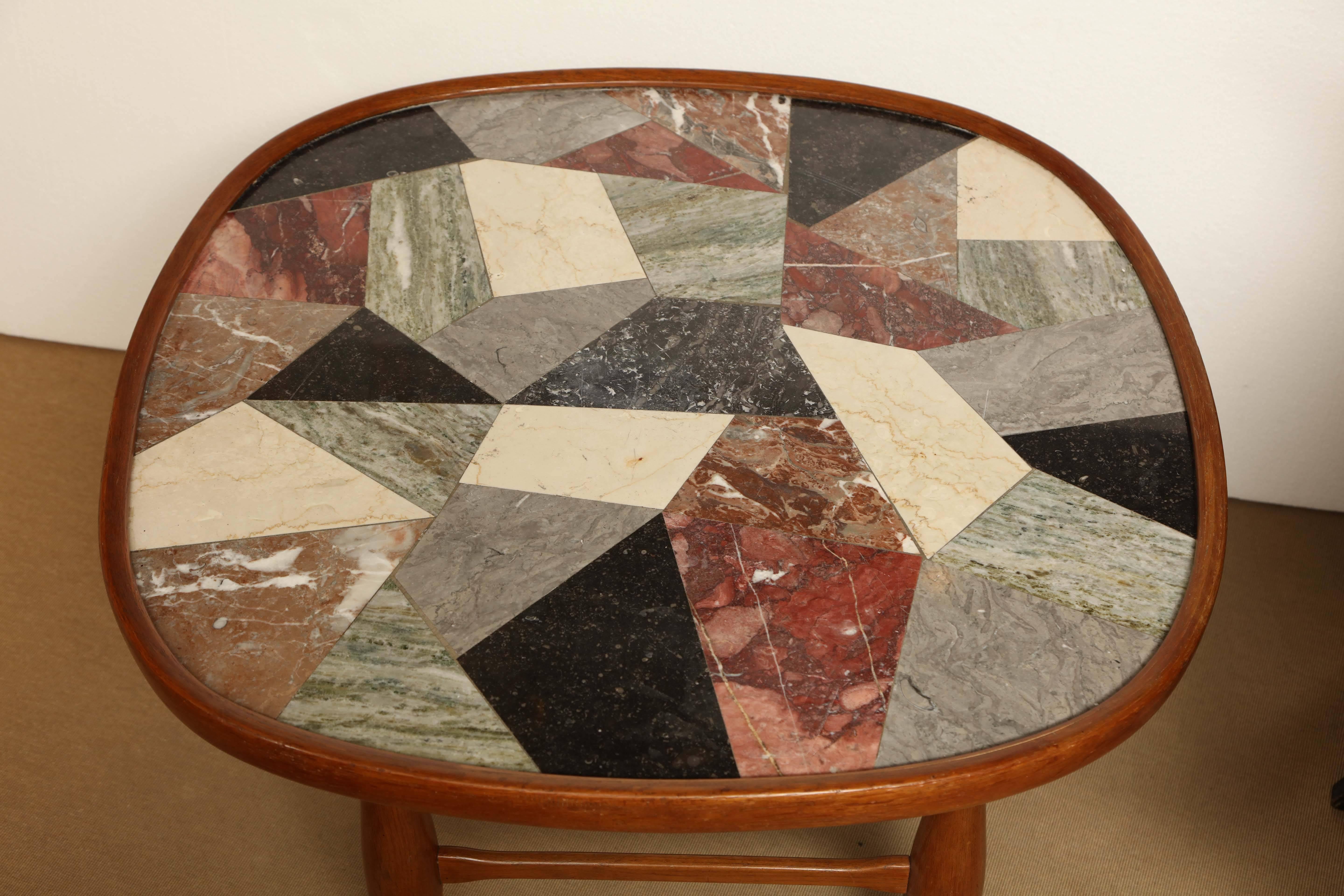 20th Century Specimen Marble and Fruitwood, 1950s Coffee Table