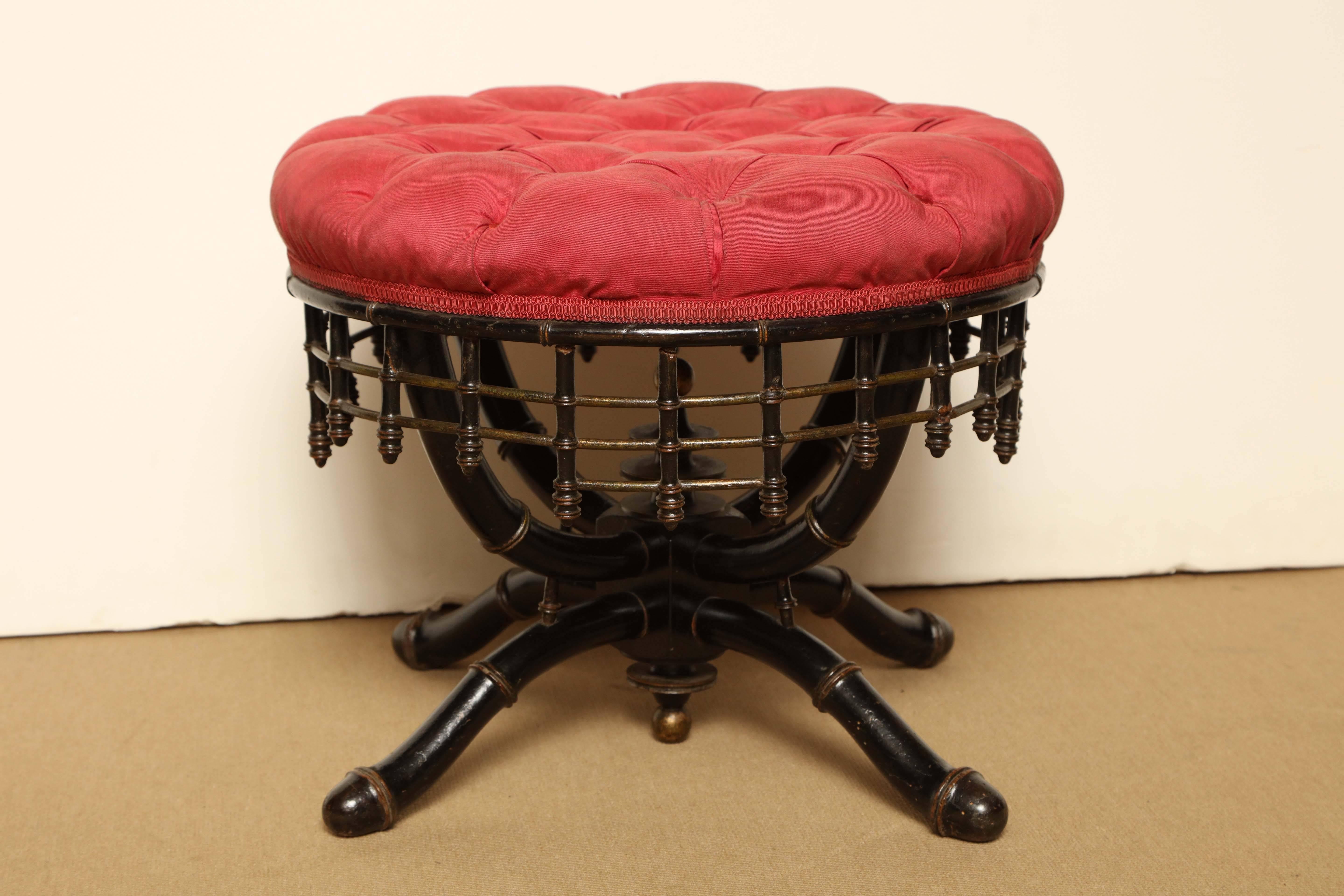 19th century Napoleon III, faux bamboo and ebonized stool.
