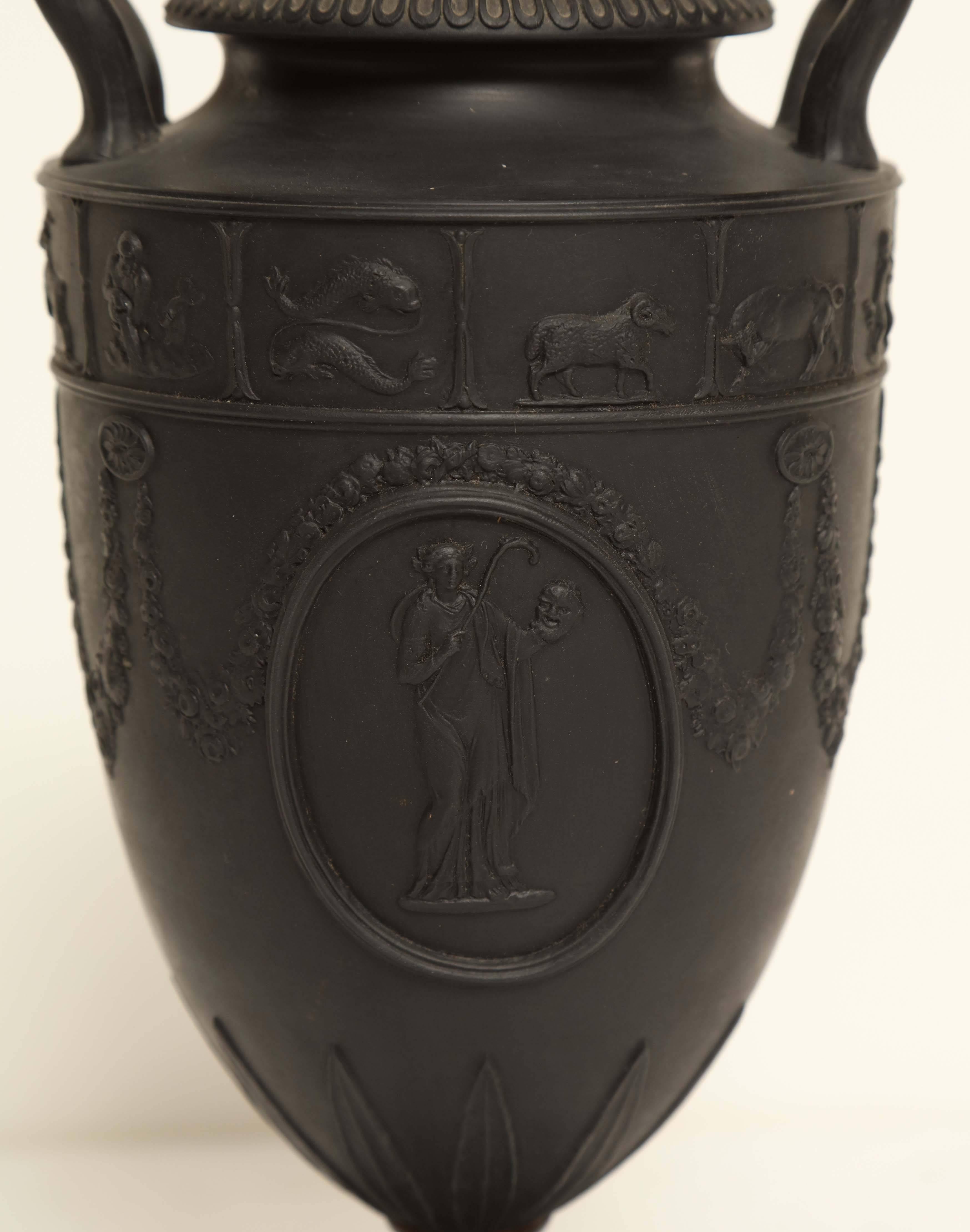 Pottery Early 19th Century Wedgwood Black Basalt Urn with Lid
