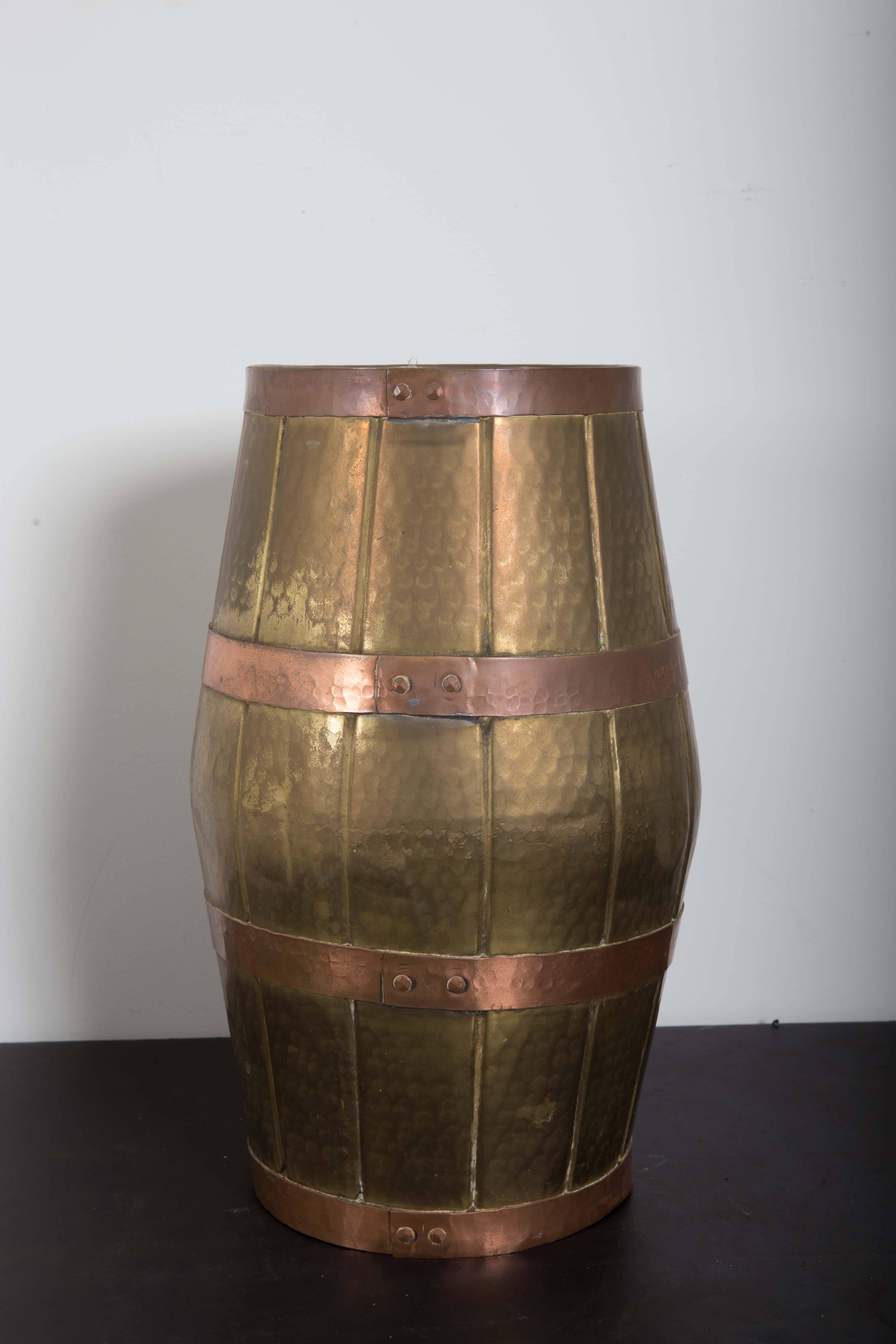 Hammered Brass and Copper Banded Umbrella Stand 1
