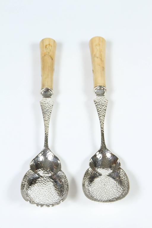 Antique Silver Plate Salad Servers with Bone Handle at 1stdibs
