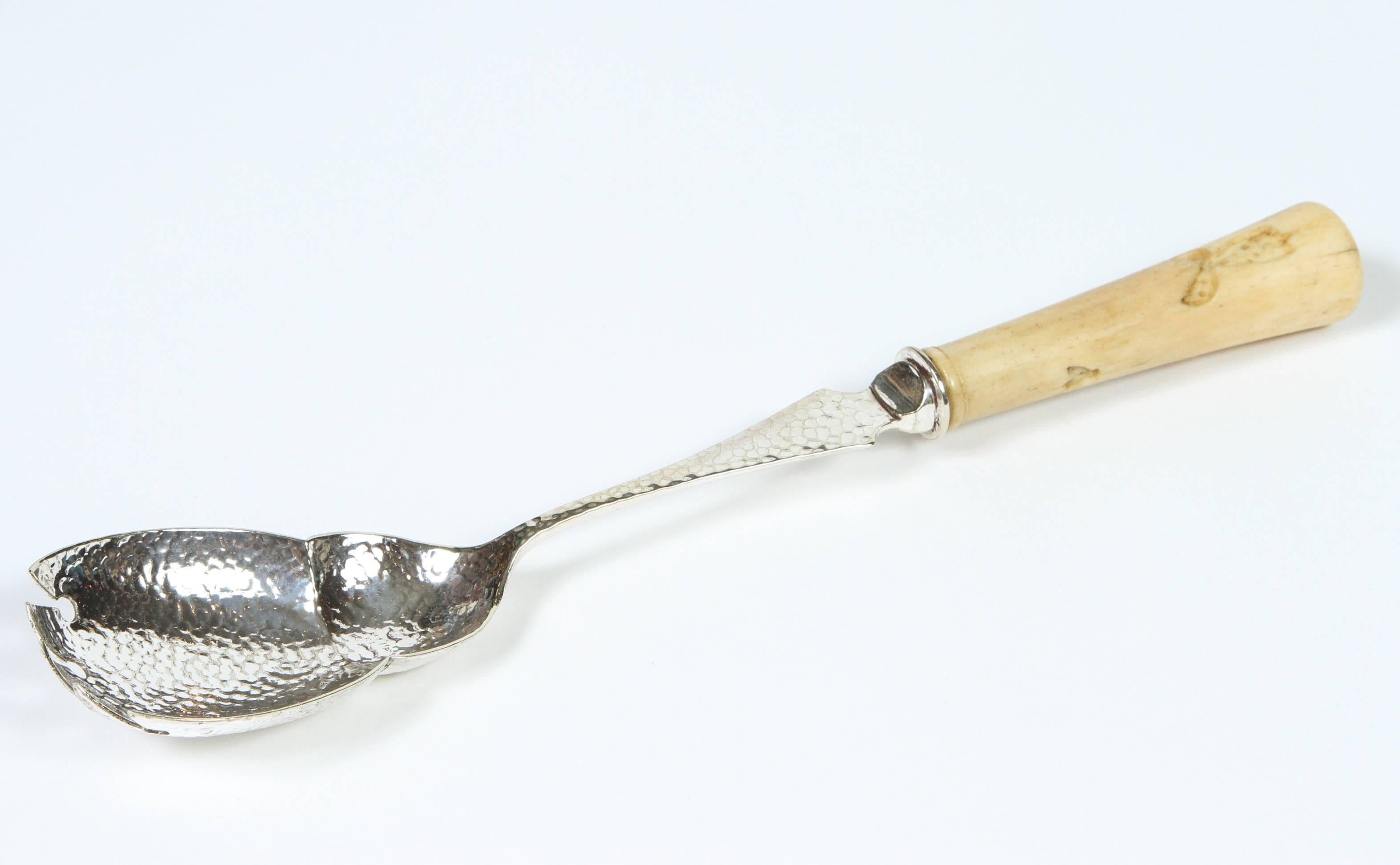 Antique Silver Plate Salad Servers with Bone Handle 3