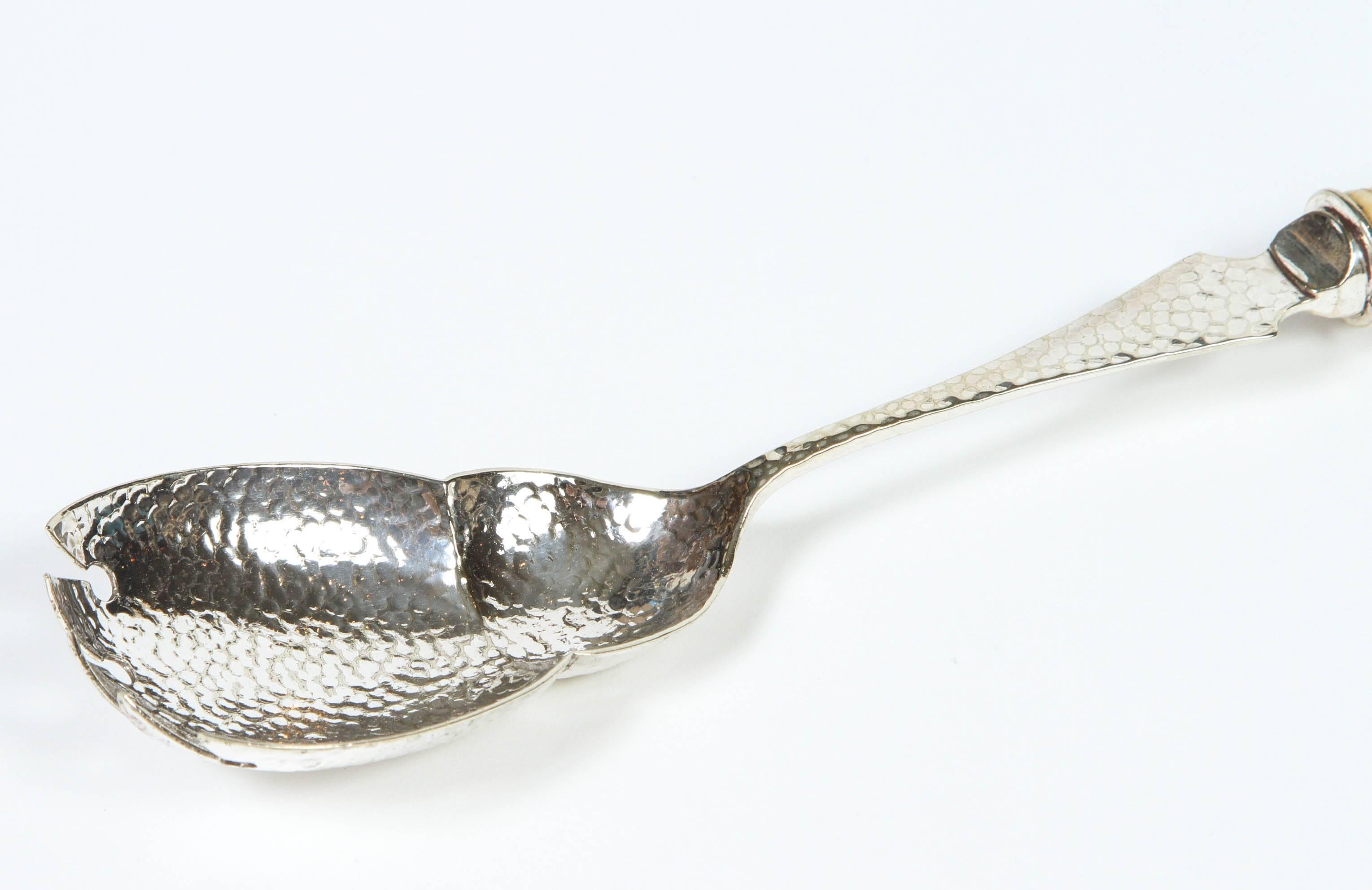 Antique Silver Plate Salad Servers with Bone Handle 4